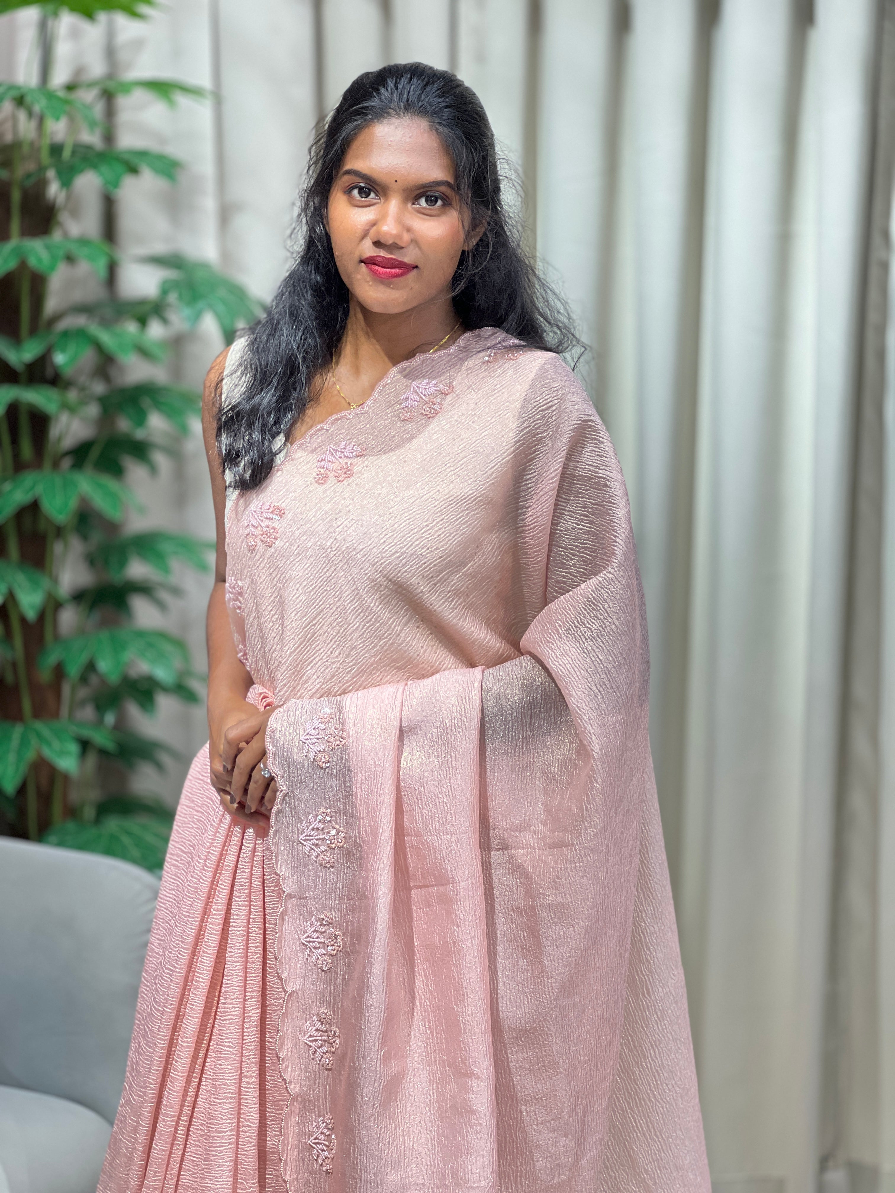 Beads & Sequins Detailed Crushed Shimmer Organza Saree | SGS148