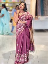 Floral Embroidery Bhagalpuri Linen Saree | NHH458