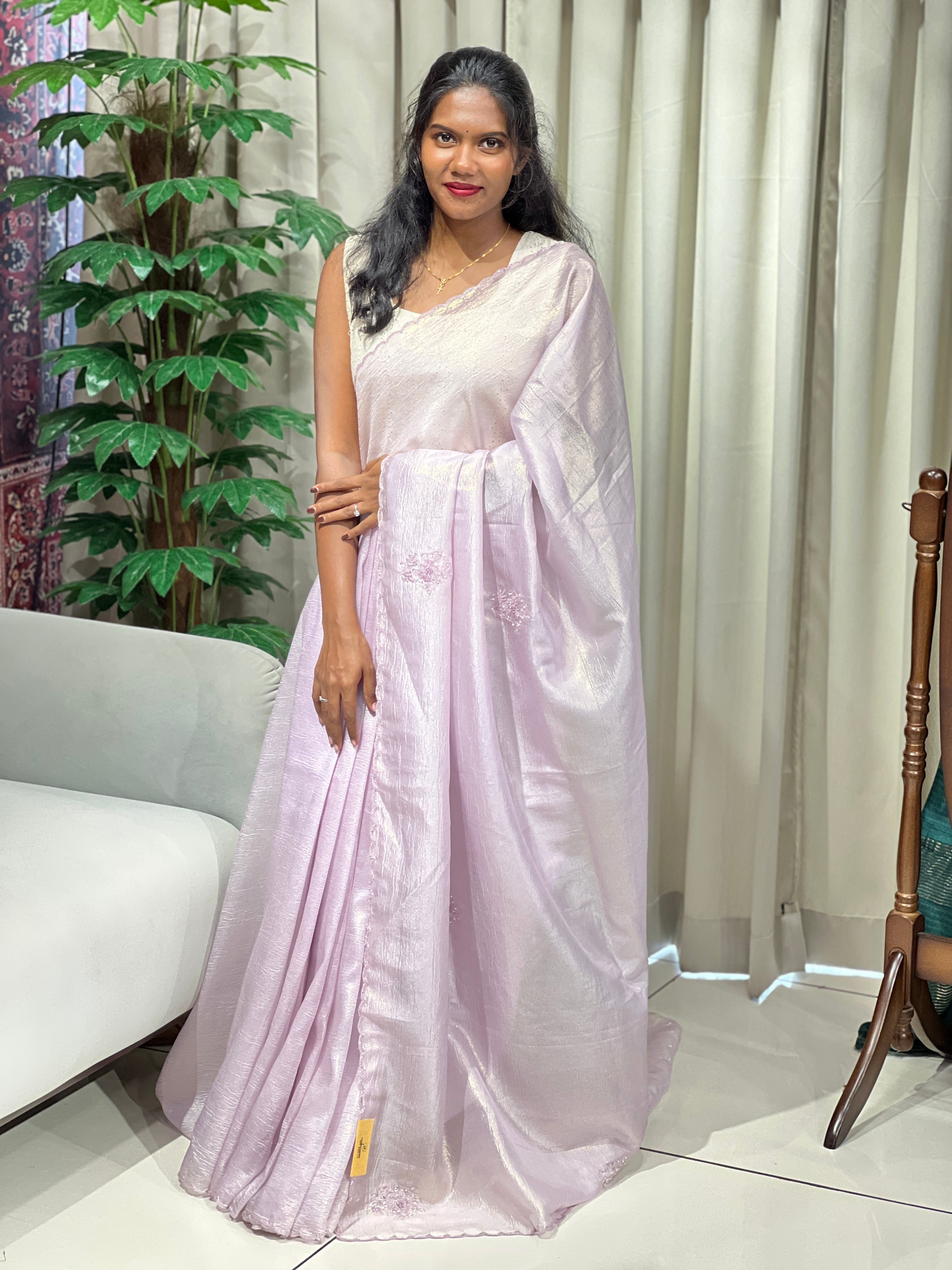 Beads & Sequins Detailed Crushed Shimmer Organza Saree | SGS145