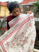 Floral Pattern & Silver Zari Border Pattern Linen Saree | RP402