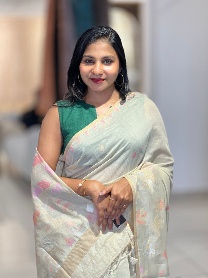 Jamdani Weaved Chanderi Finish Saree | SSN229