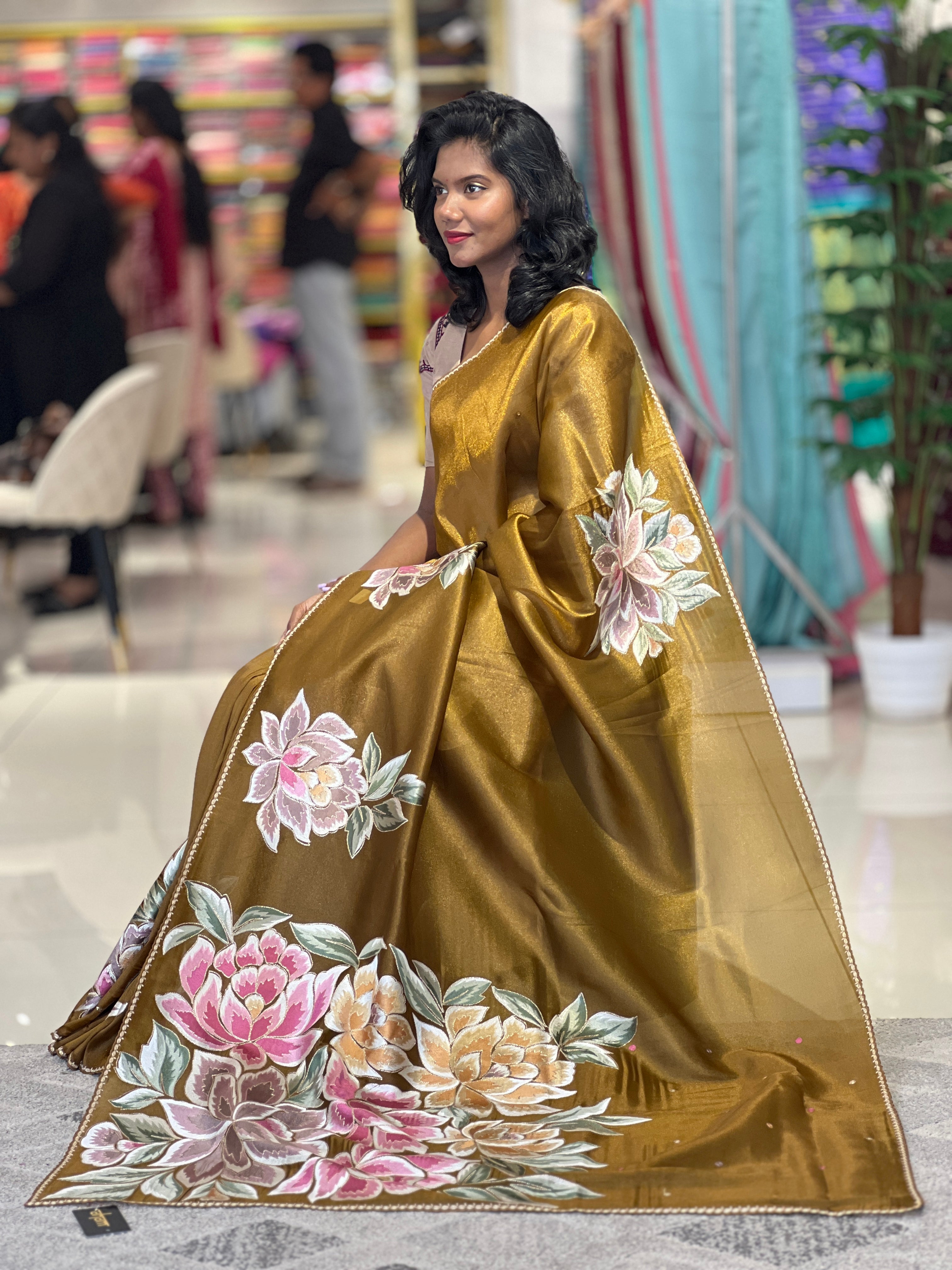 Floral Placement Embroidered Shimmer Organza Saree | SUN188