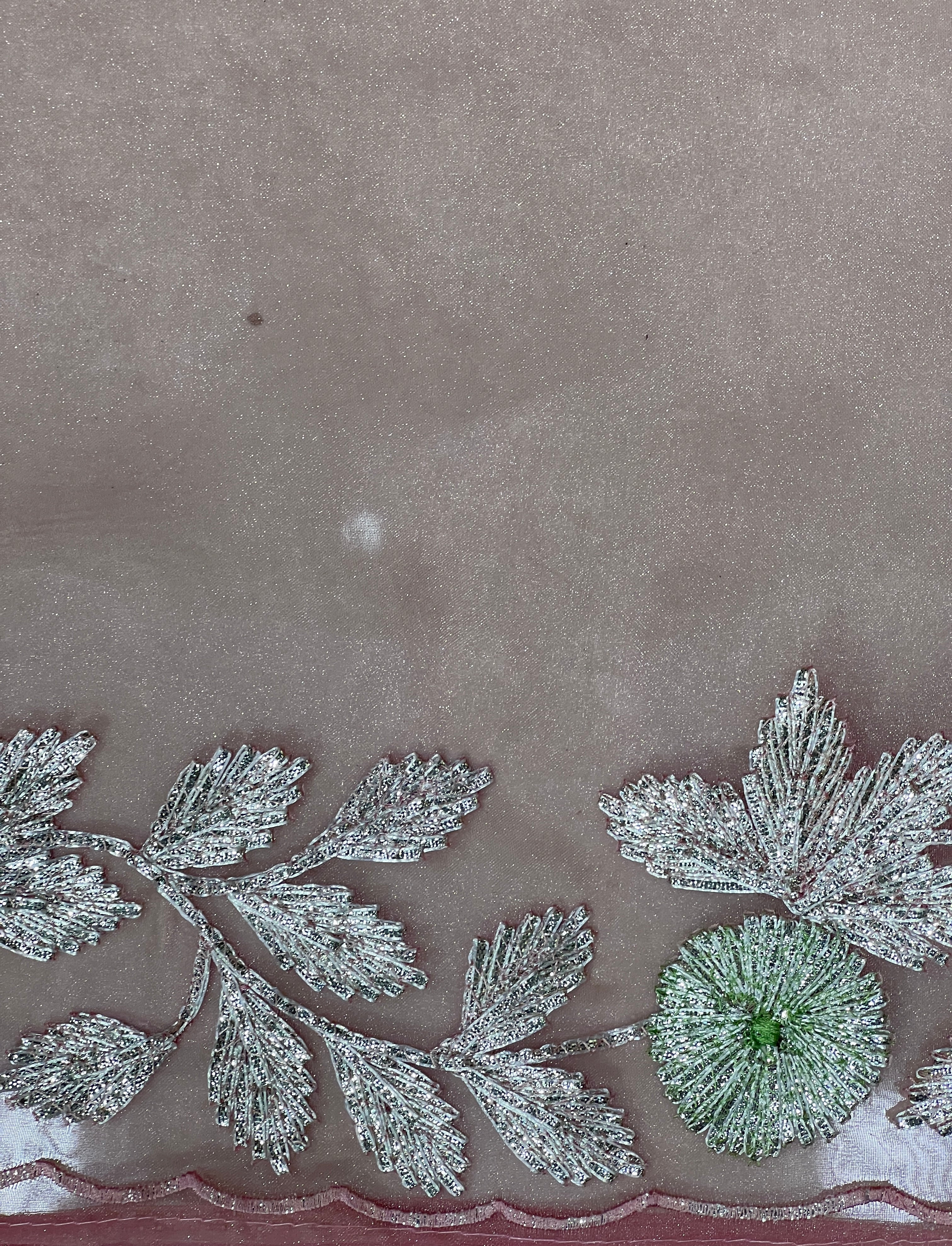 Floral Machine Embroidered Glass Organza Saree | SGS142