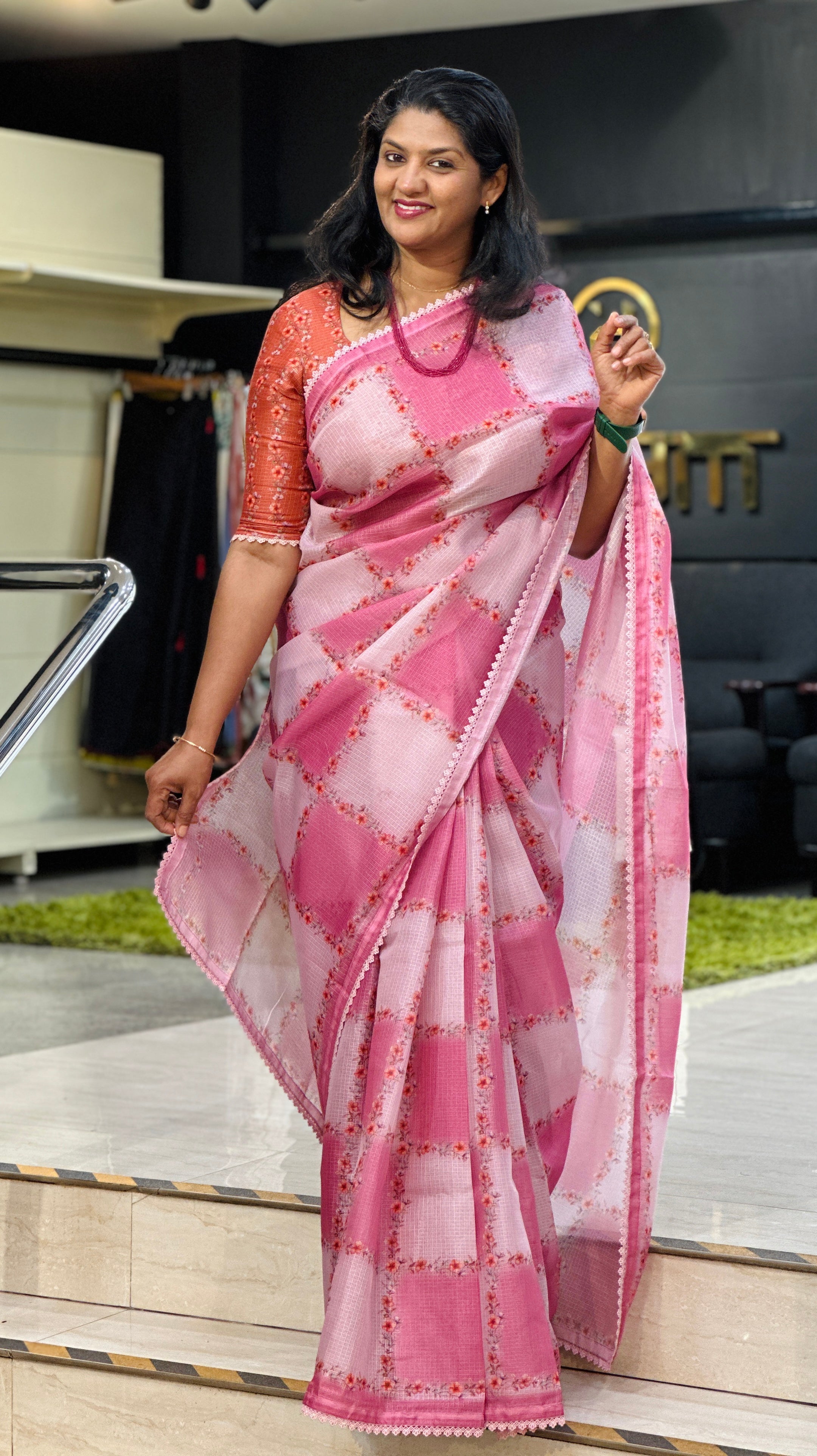 Floral Print Detailed Silky Kota Saree | HT414