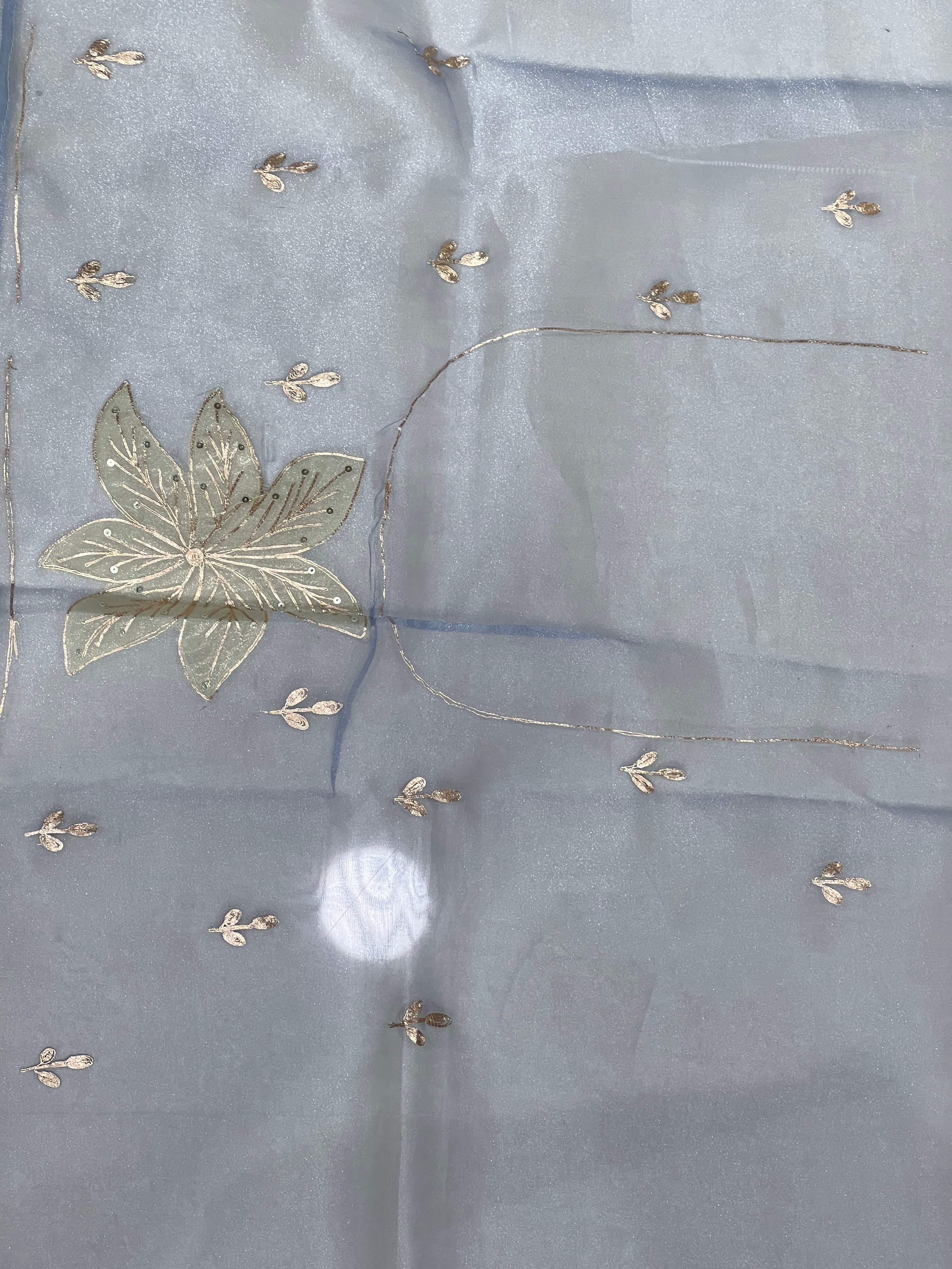 Applique & Pitta Work Detailed Glass Organza Saree | SGS143