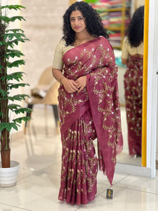 Floral Embroidery Detailed Silky Kota Saree | NHH472