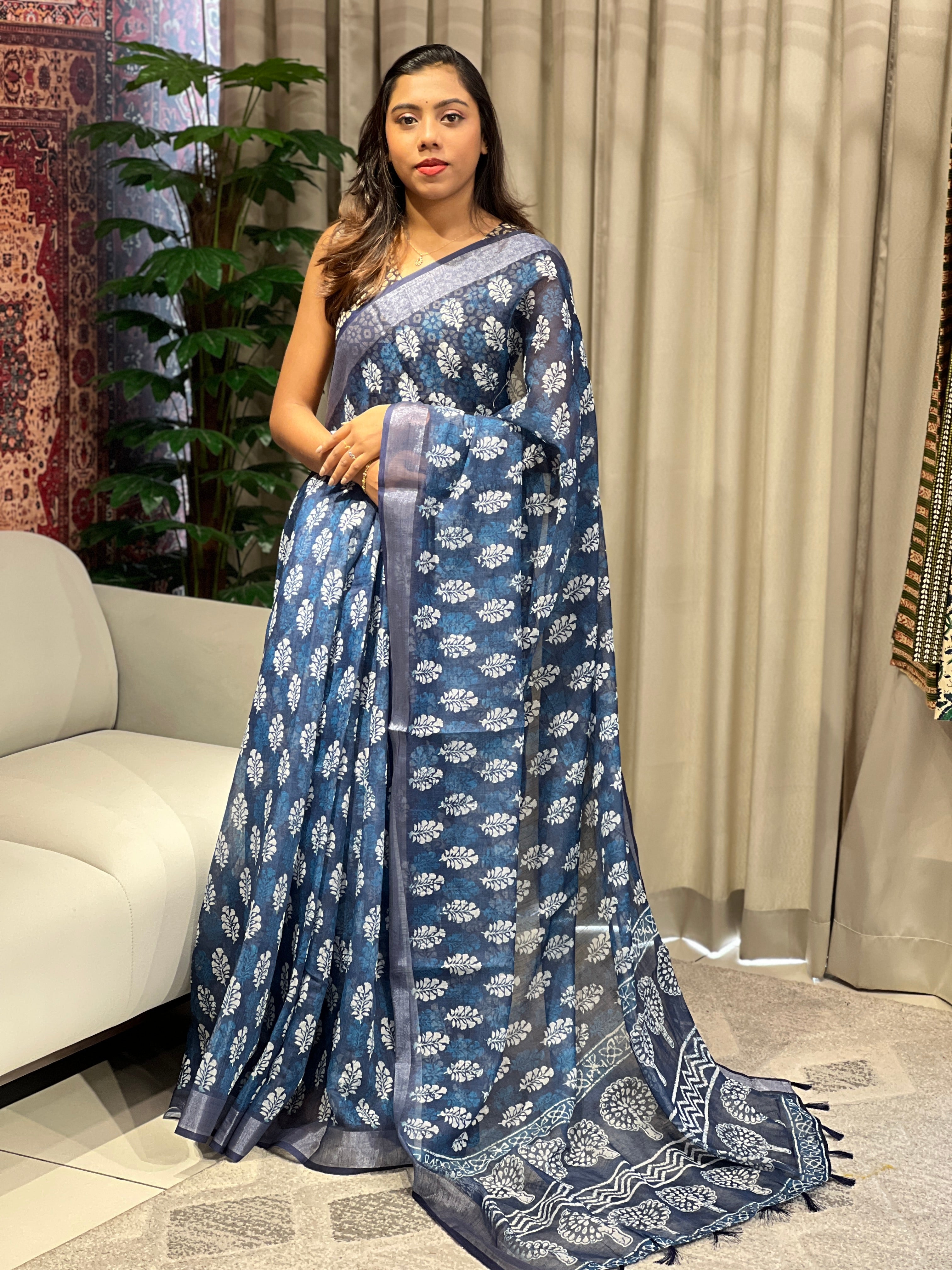 Digital Printed Linen Finish Saree | BLD1869
