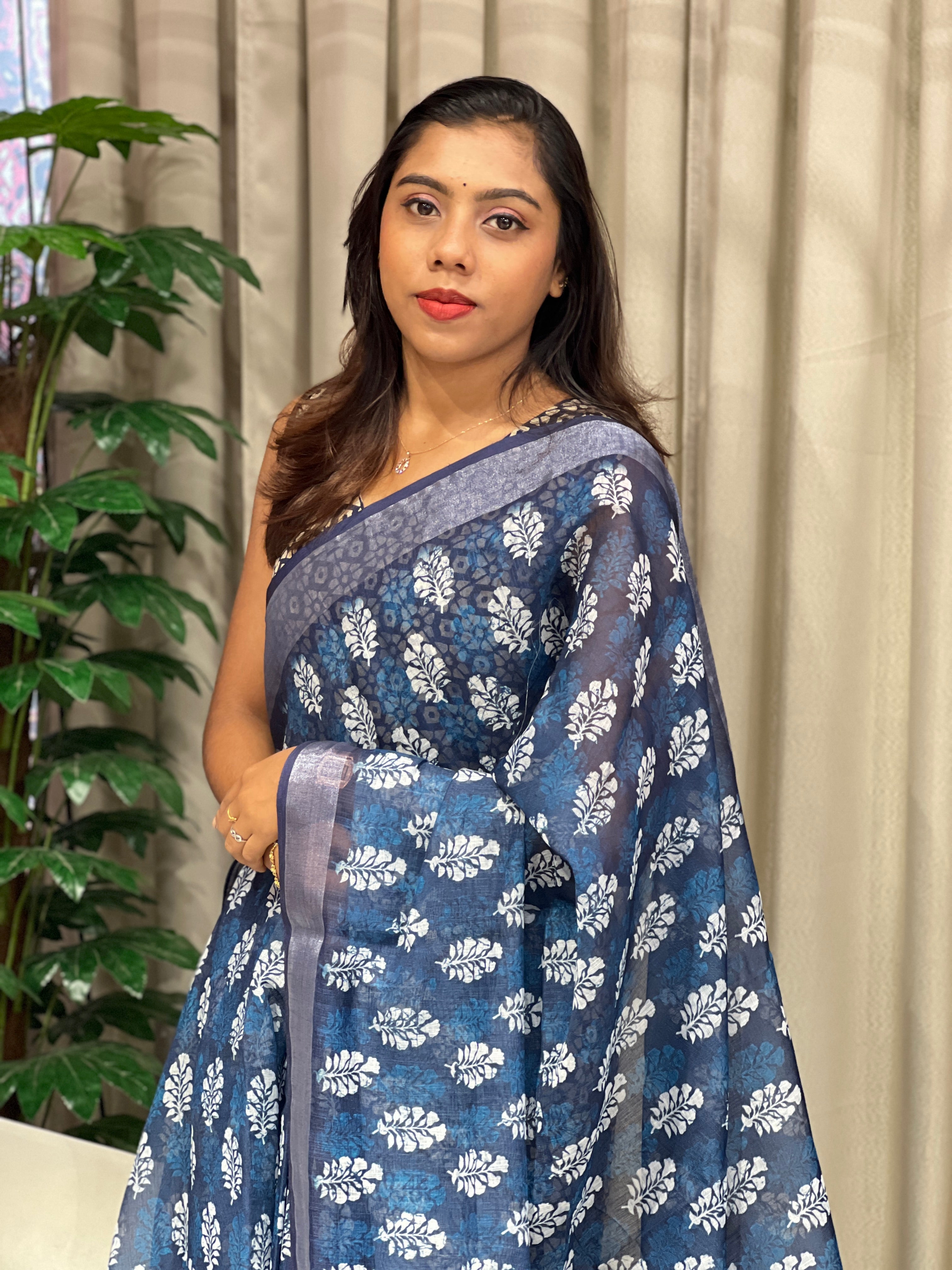 Digital Printed Linen Finish Saree | BLD1869