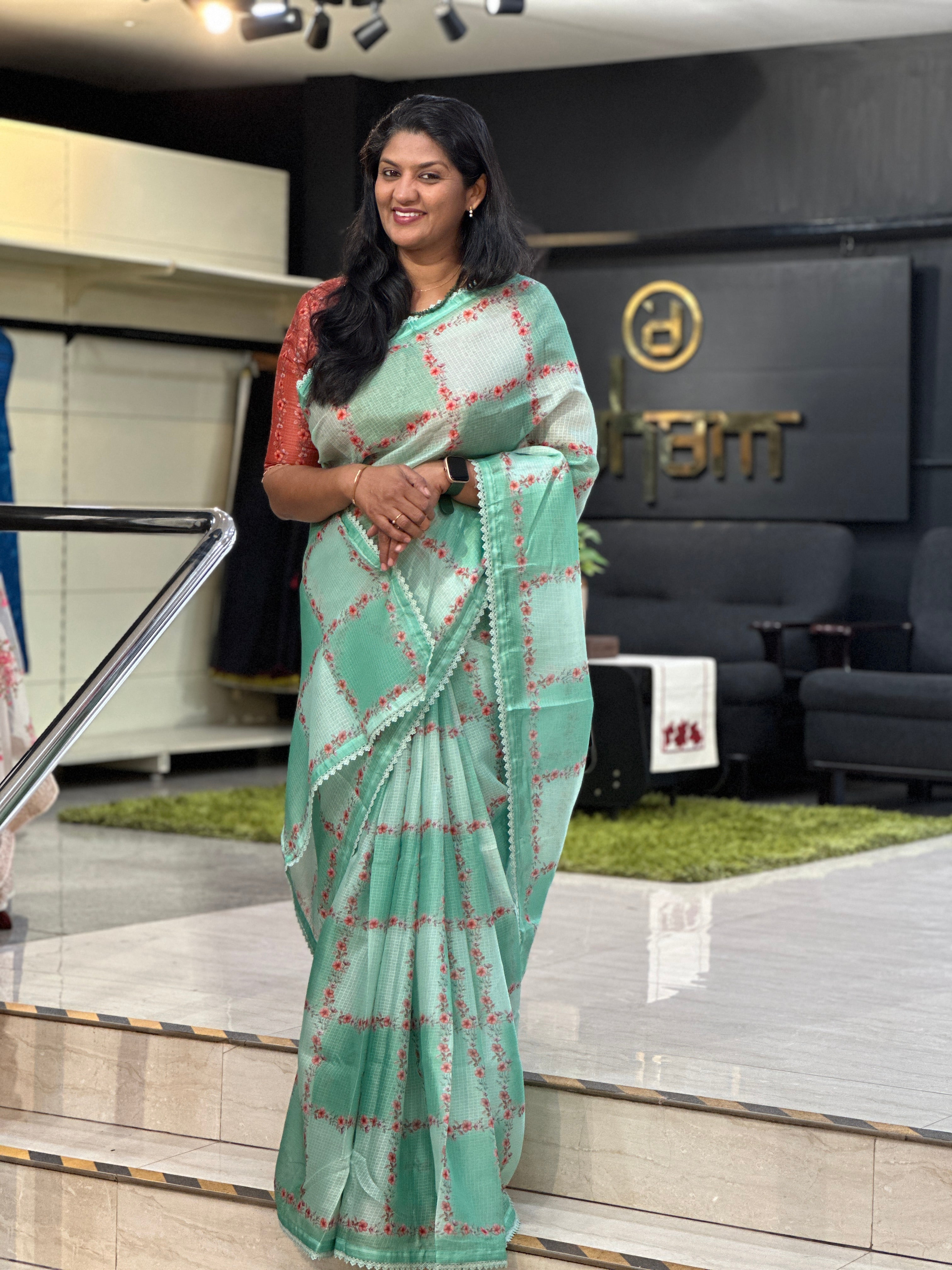 Floral Print Detailed Silky Kota Saree | HT415