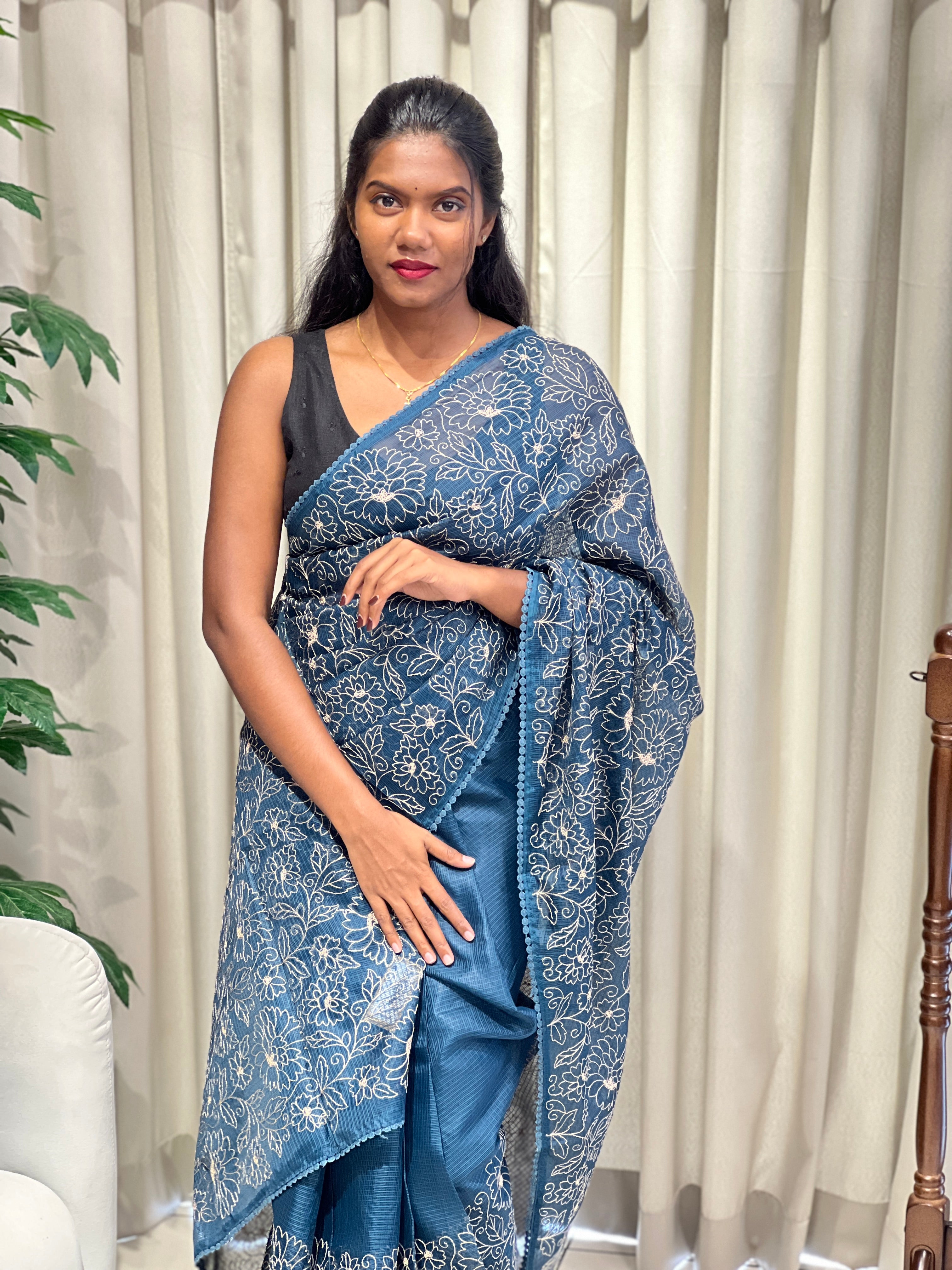 Floral Jaal Embroidered Silky Kota Saree | BLD2097