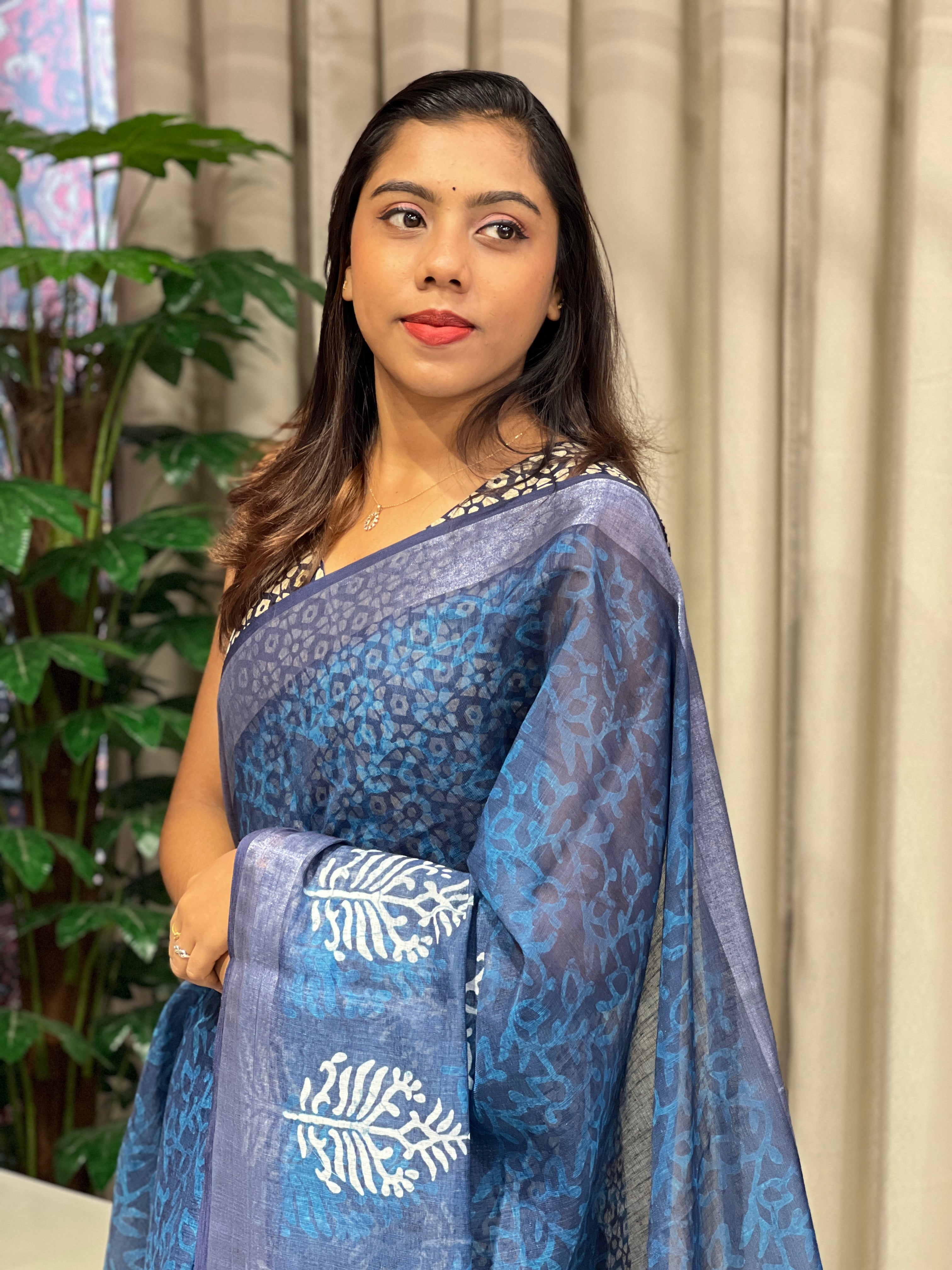 Digital Printed Linen Finish Saree | BLD1867