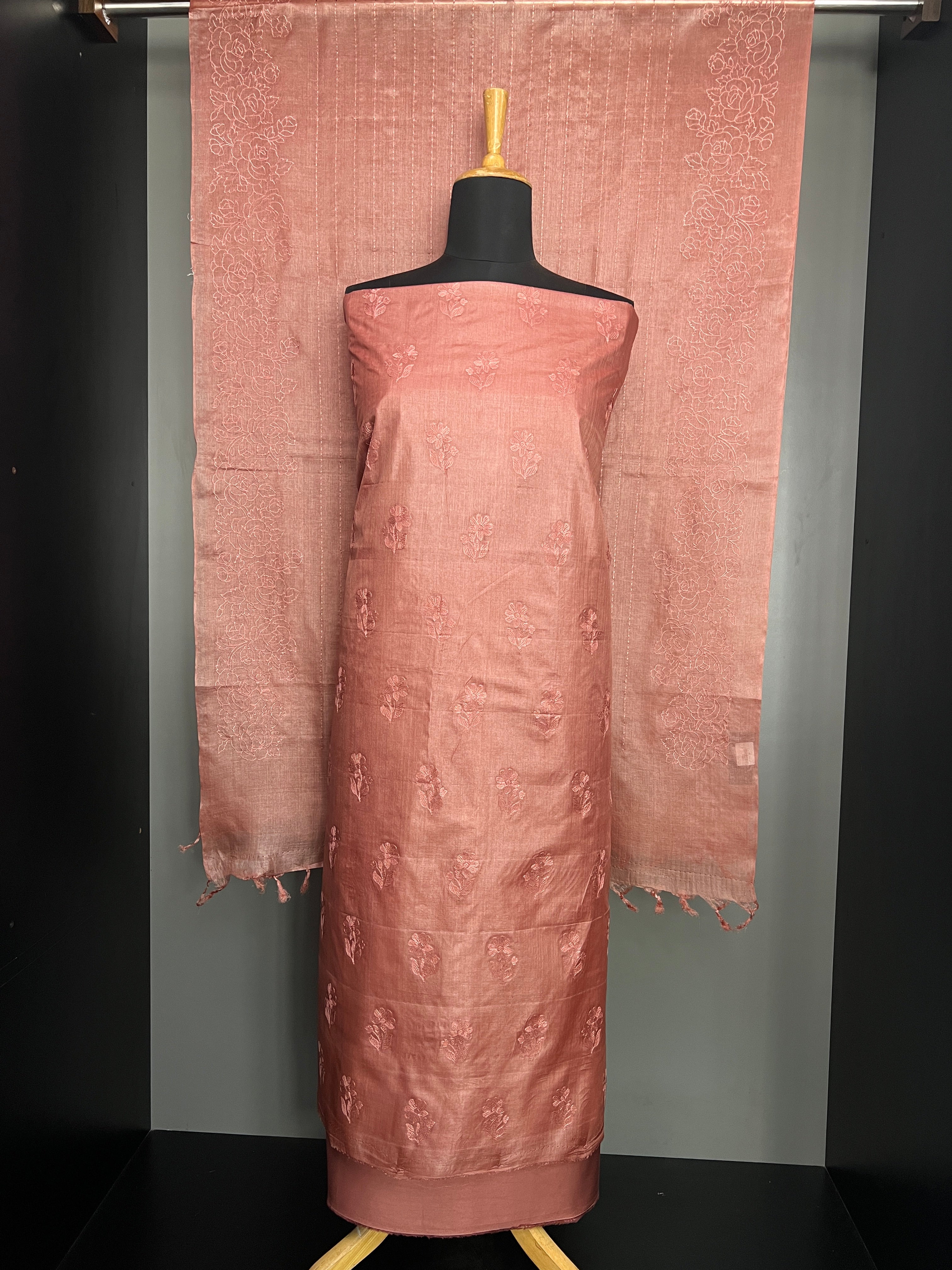 Floral Computerised Machine Embroidery Detailed Pure Tussar Saree | YNG954