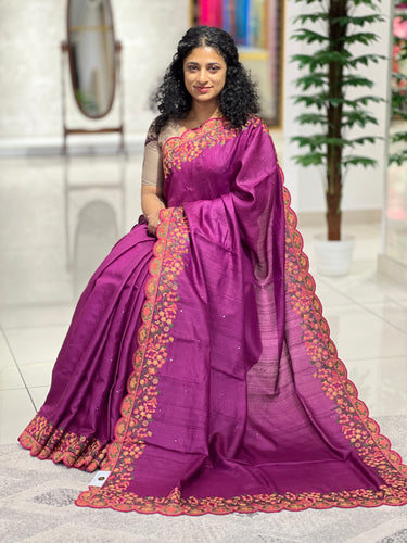 Floral Embroidered Desi Tussar Saree | RGD364