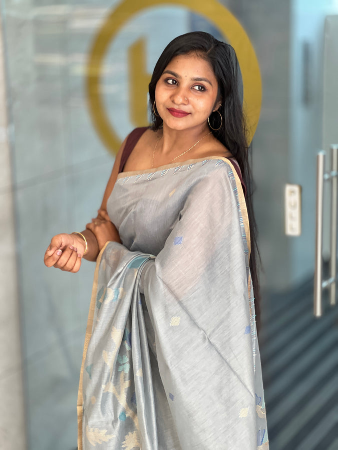 Jamdani Weaved Chanderi Finish Saree | SSN230