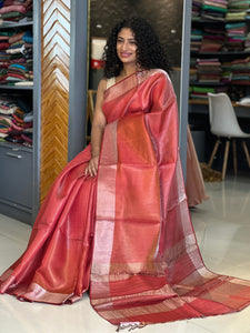 Silver Zari Border Tissue Tussar Saree  | PD899