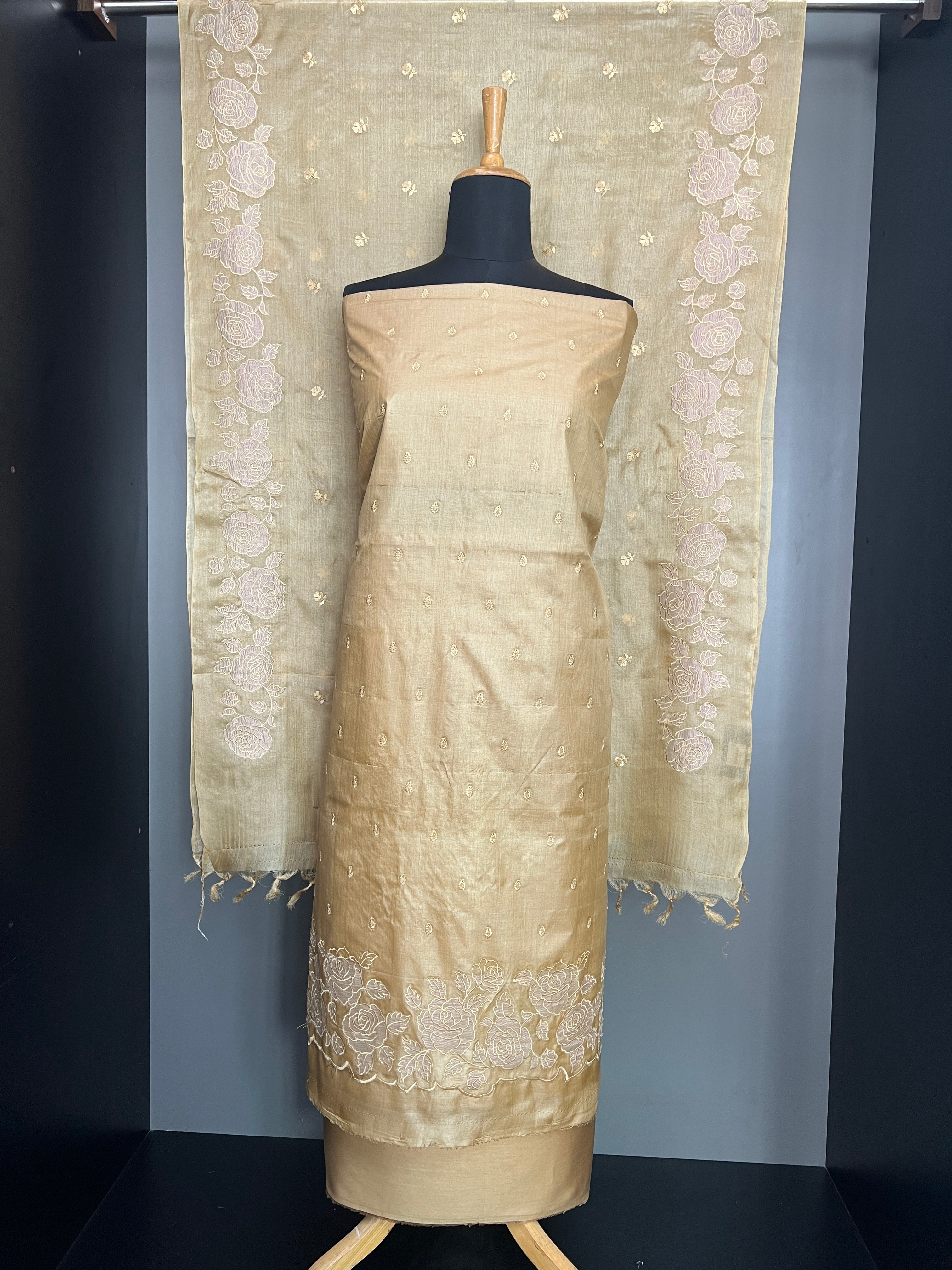 Floral Applique Detailed Tussar Salwar Set | YNG957