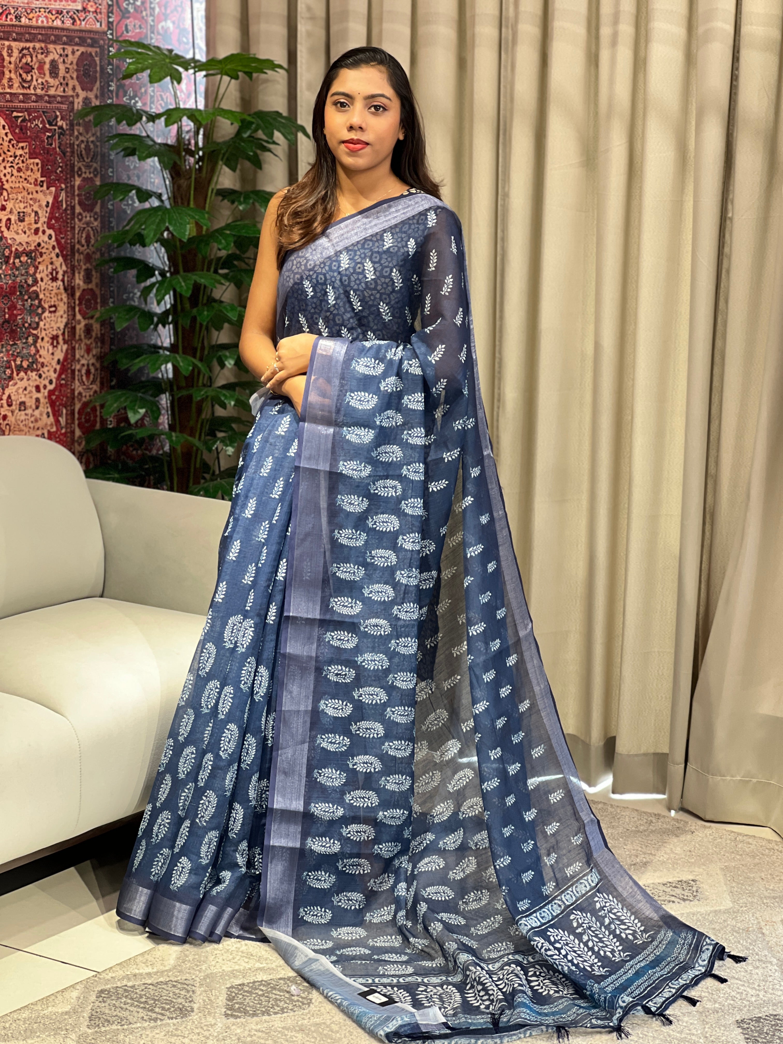 Digital Printed Linen Finish Saree | BLD1876