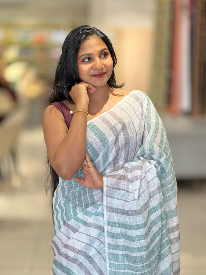Stripe Patterned Linen Saree | DLS228