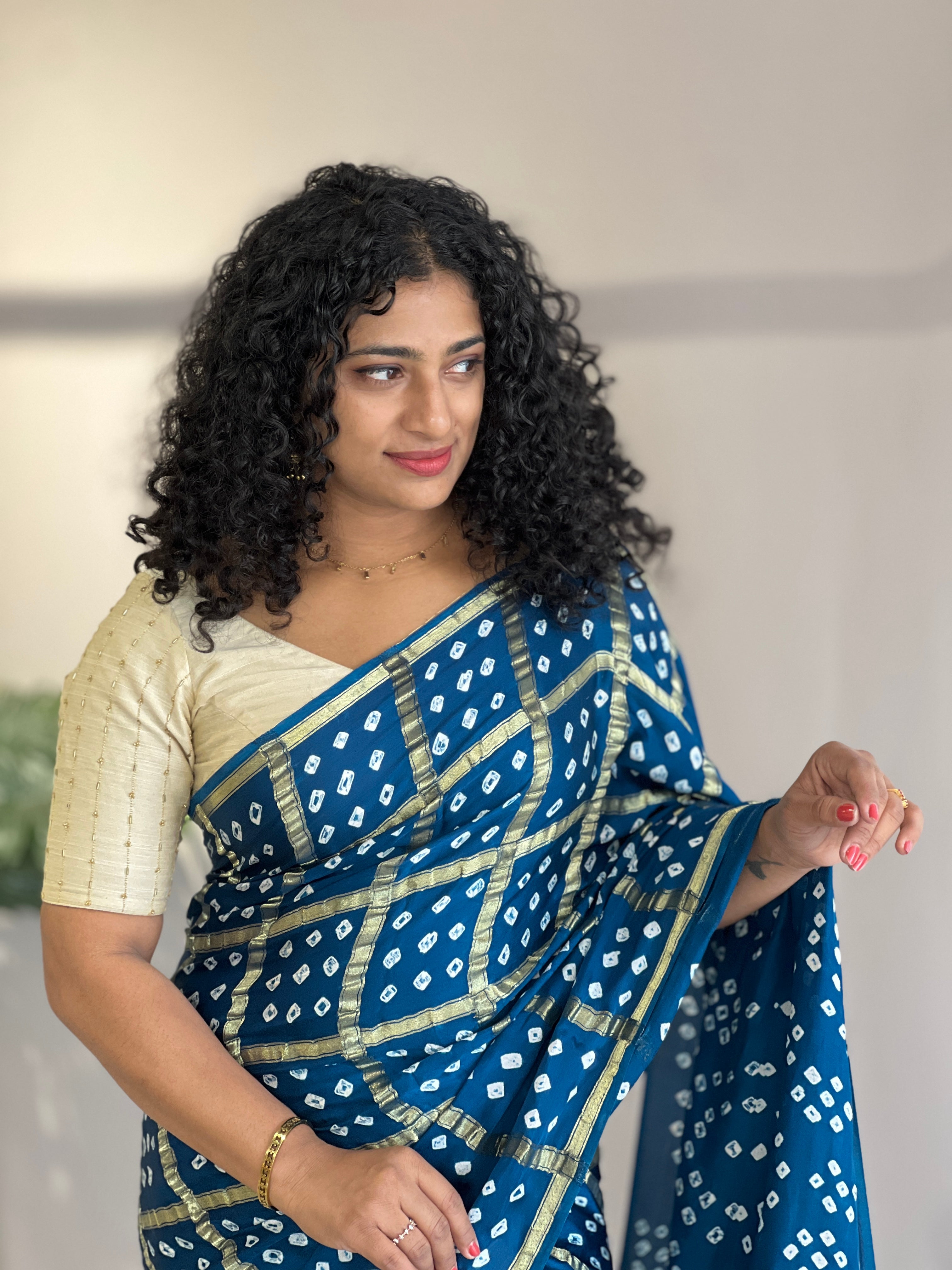 Gaji 5 Patti Check Pattern Bandhini Saree  | SAC184