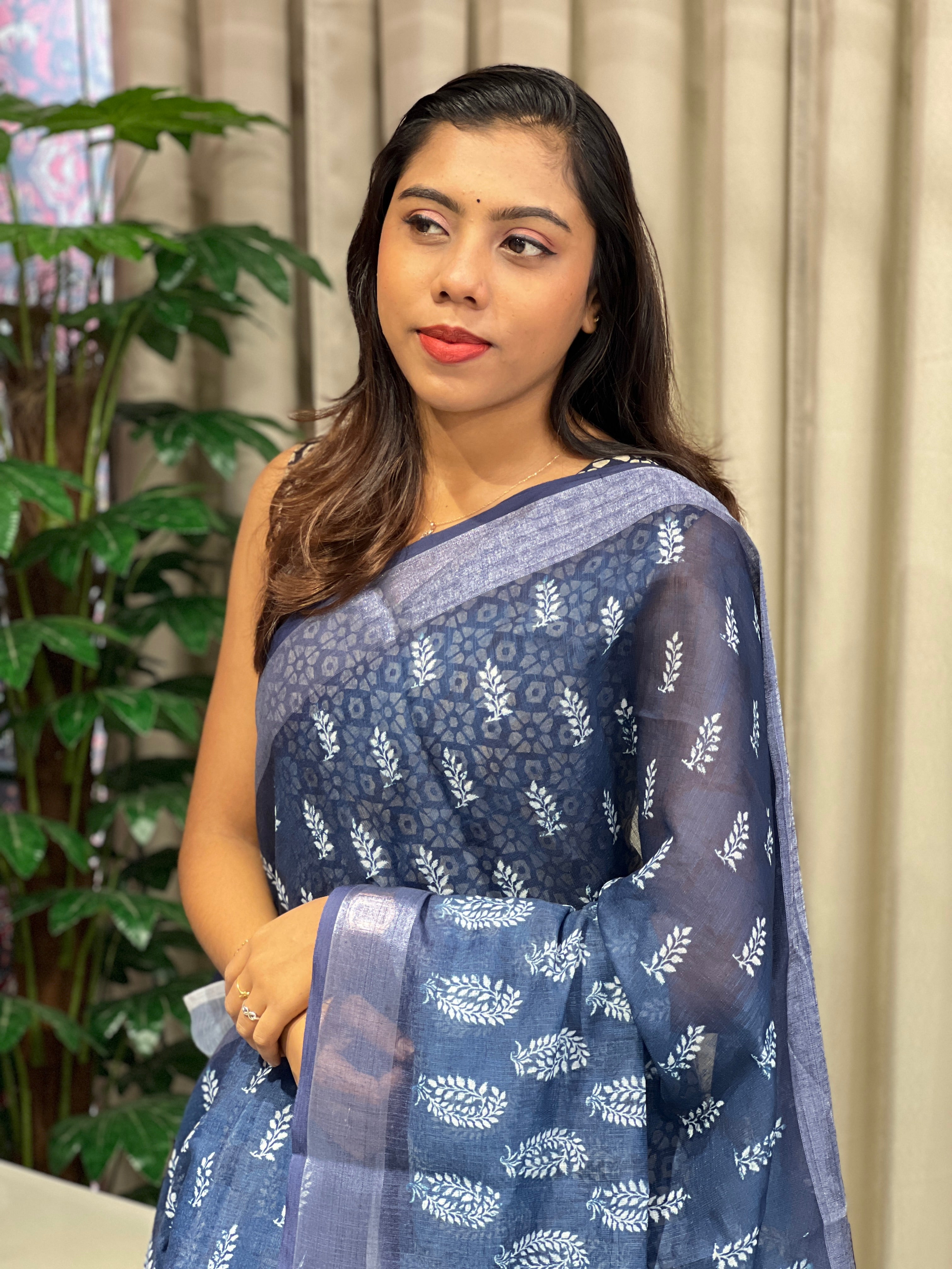 Digital Printed Linen Finish Saree | BLD1876