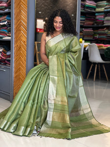 Silver Zari Border Tissue Tussar Saree | PD900