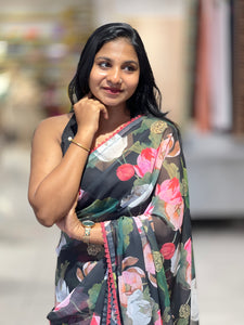 Floral Printed Pattern Georgette Saree | HT152