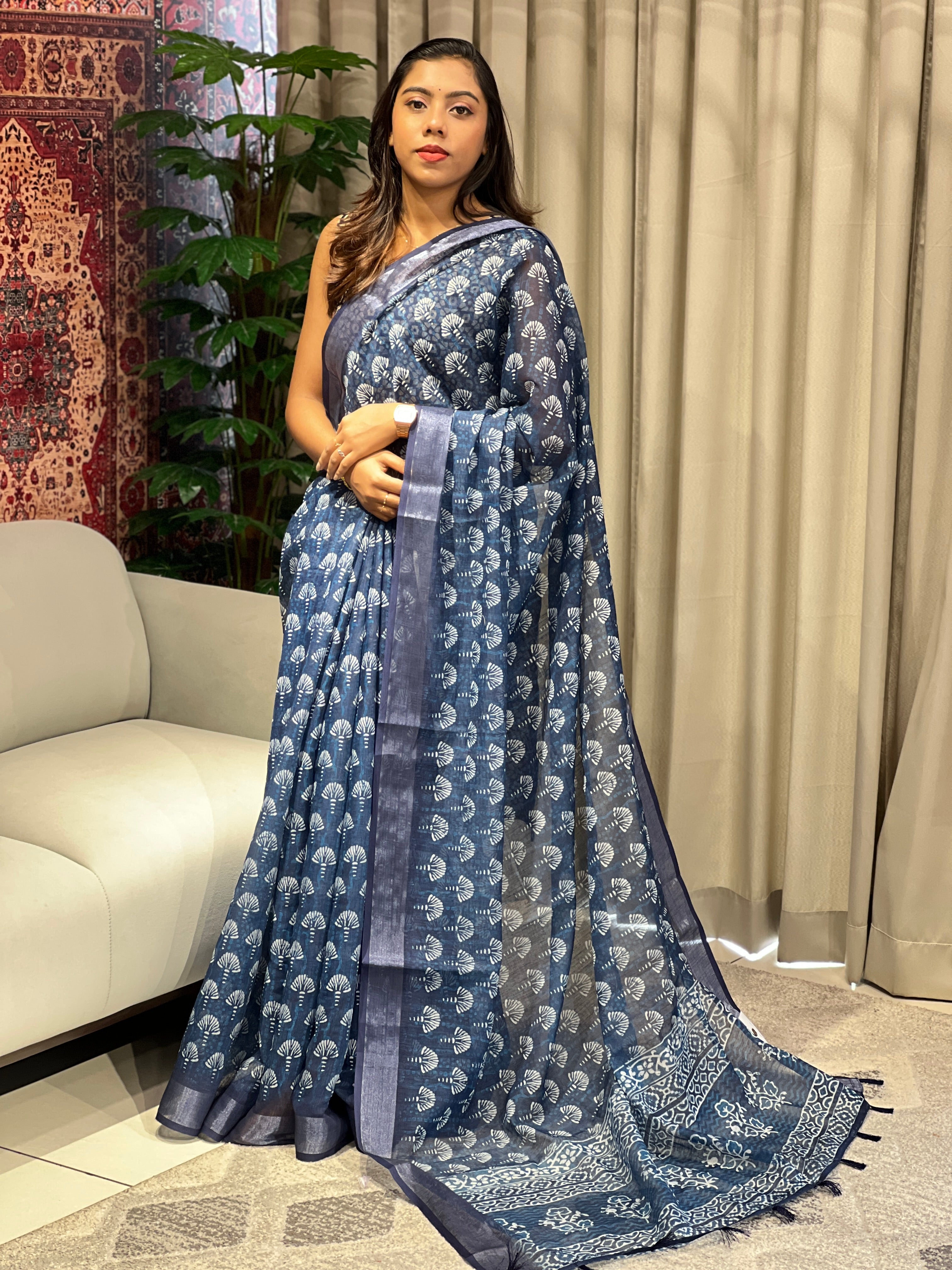 Digital Printed Linen Finish Saree | BLD1870