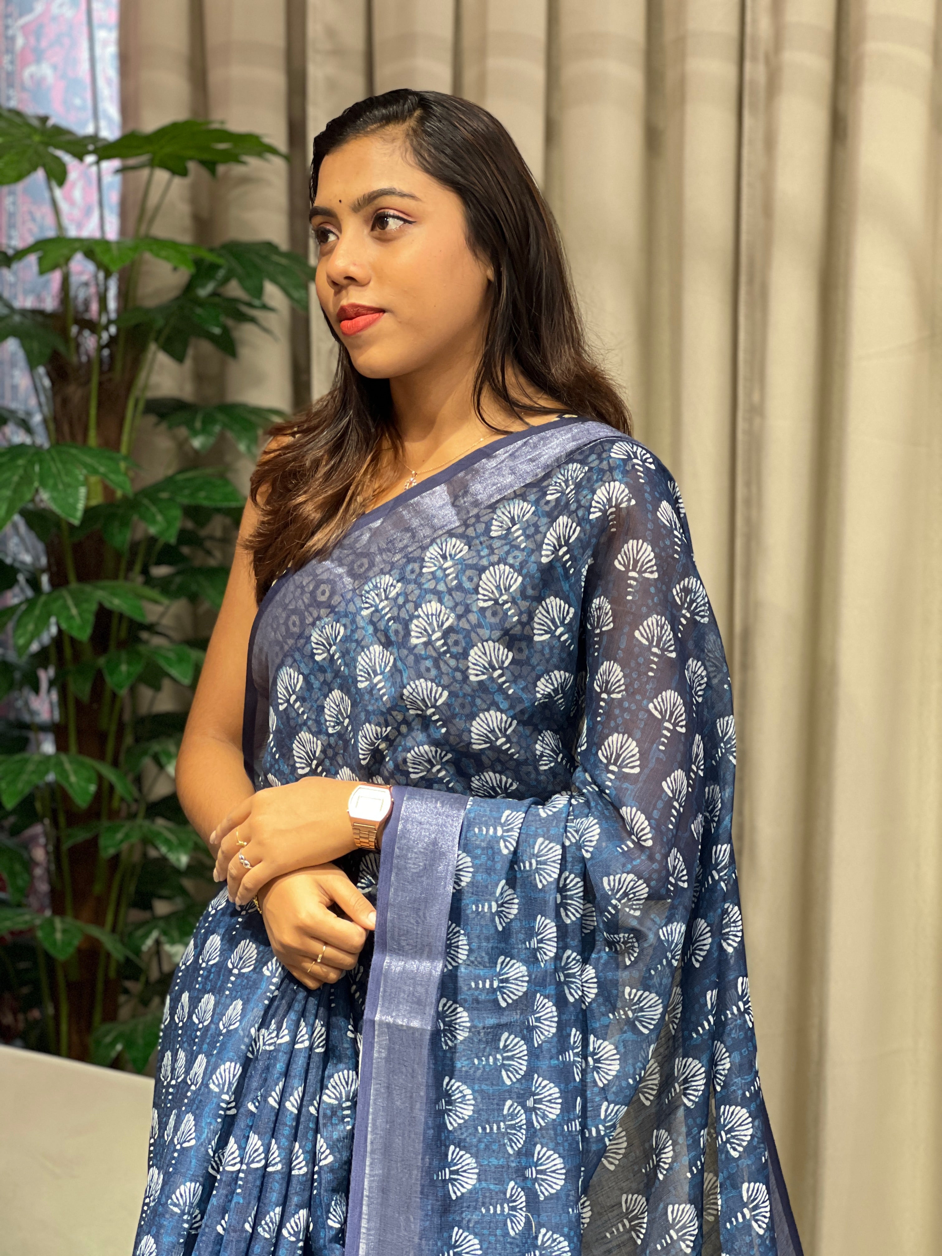 Digital Printed Linen Finish Saree | BLD1870