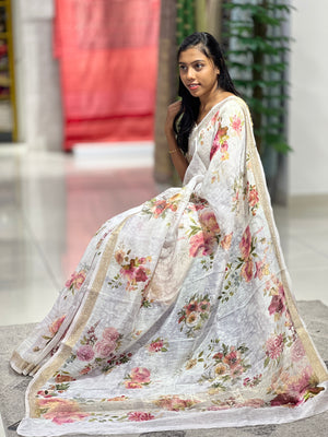 Floral Digital Printed Silk Linen Saree | NLM201