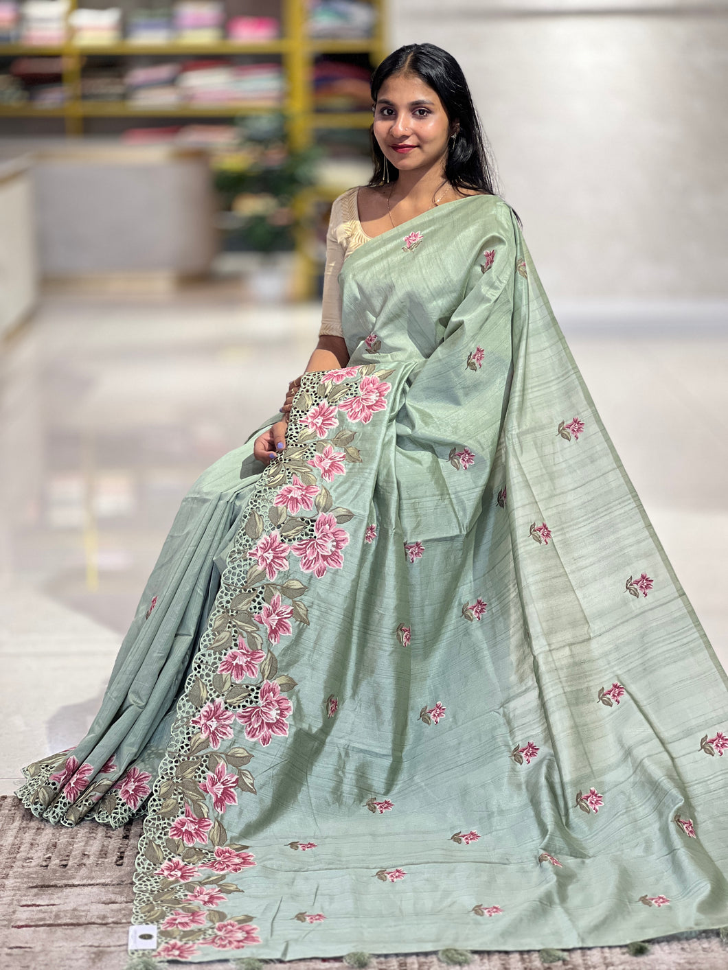 Cross Stitch Embroidery Detailed Semi Silk Saree | BLD710