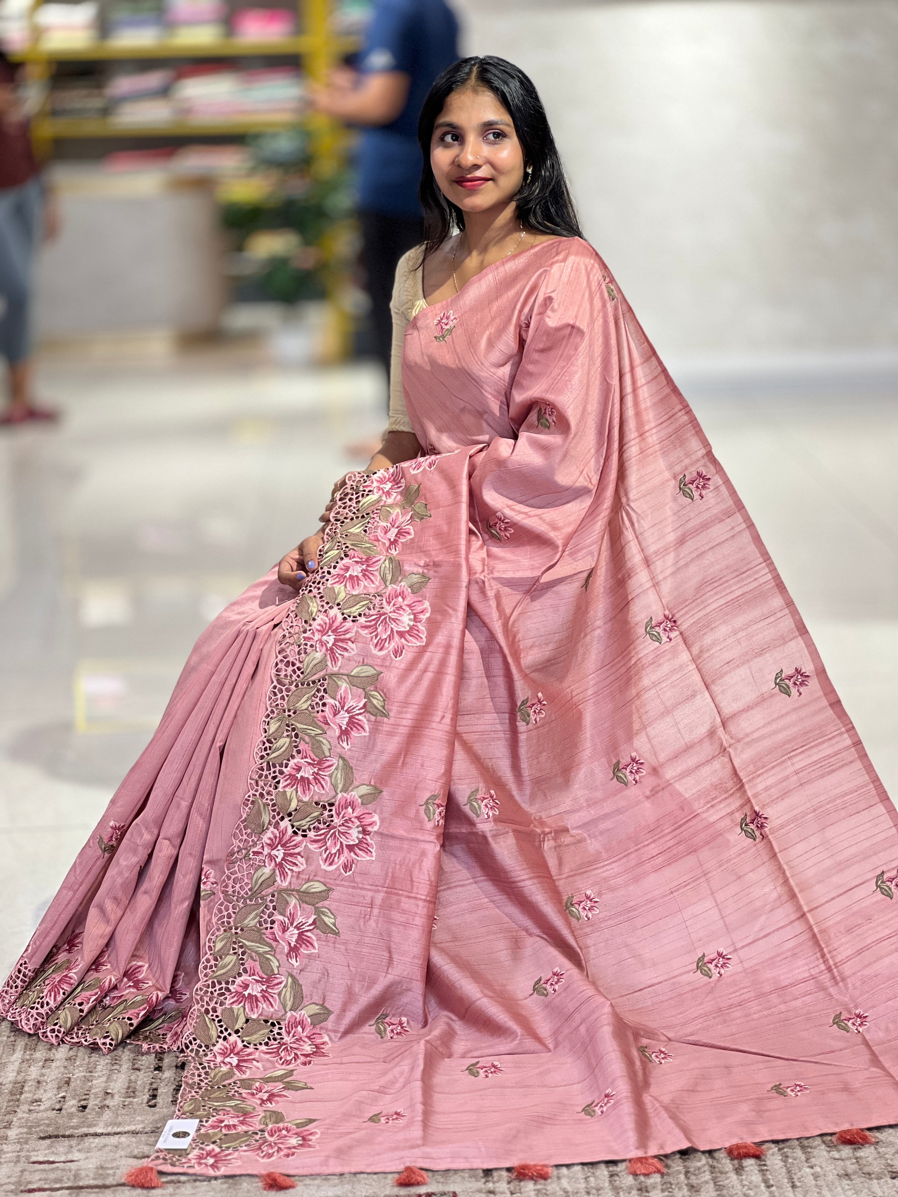 Cross Stitch Embroidery Detailed Semi Silk Saree | BLD709