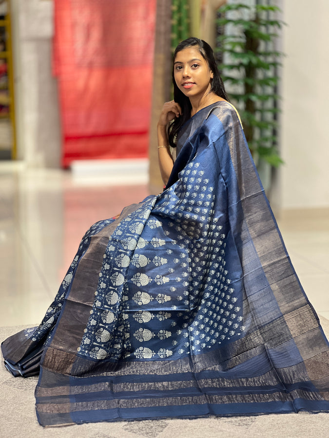 Floral Print With Zari Border Detailed Tussar Saree | NLM163