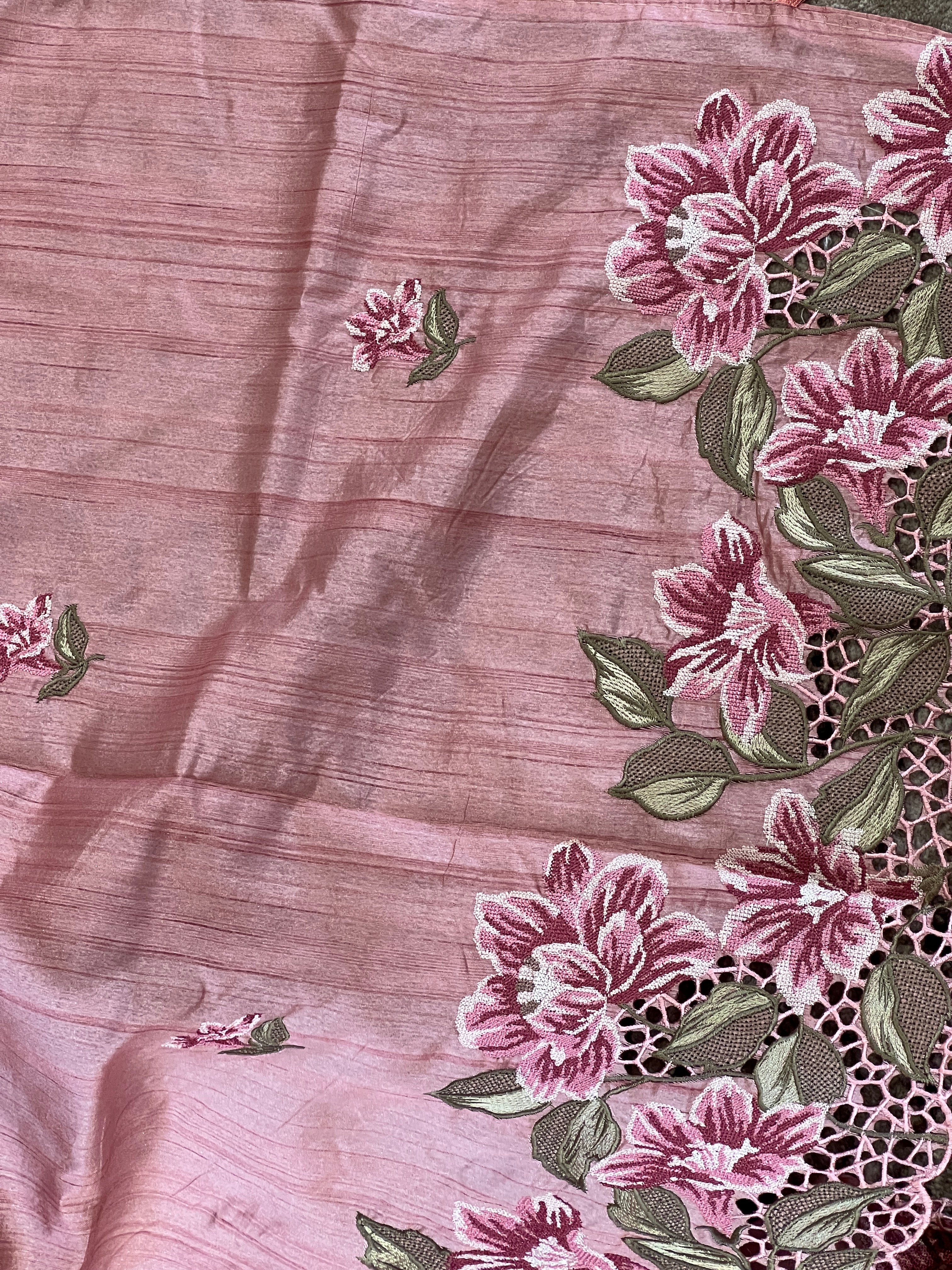 Cross Stitch Embroidery Detailed Semi Silk Saree | BLD709