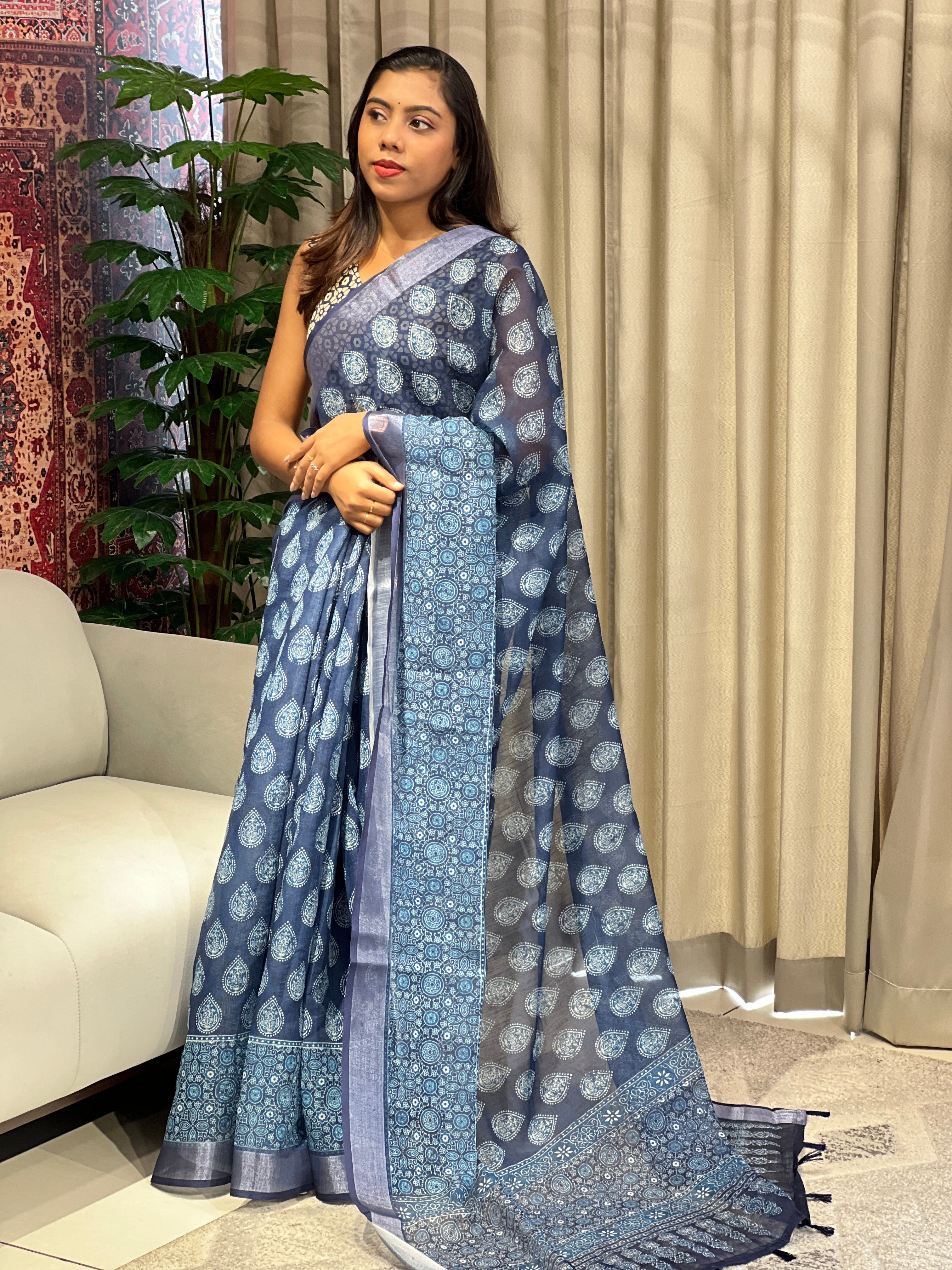Digital Printed Linen Finish Saree | BLD1874