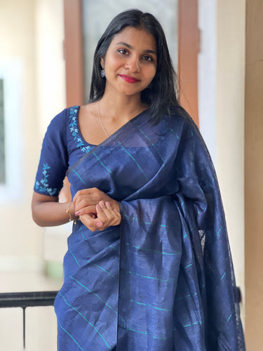 Stripe Patterned Linen Saree | DLS223