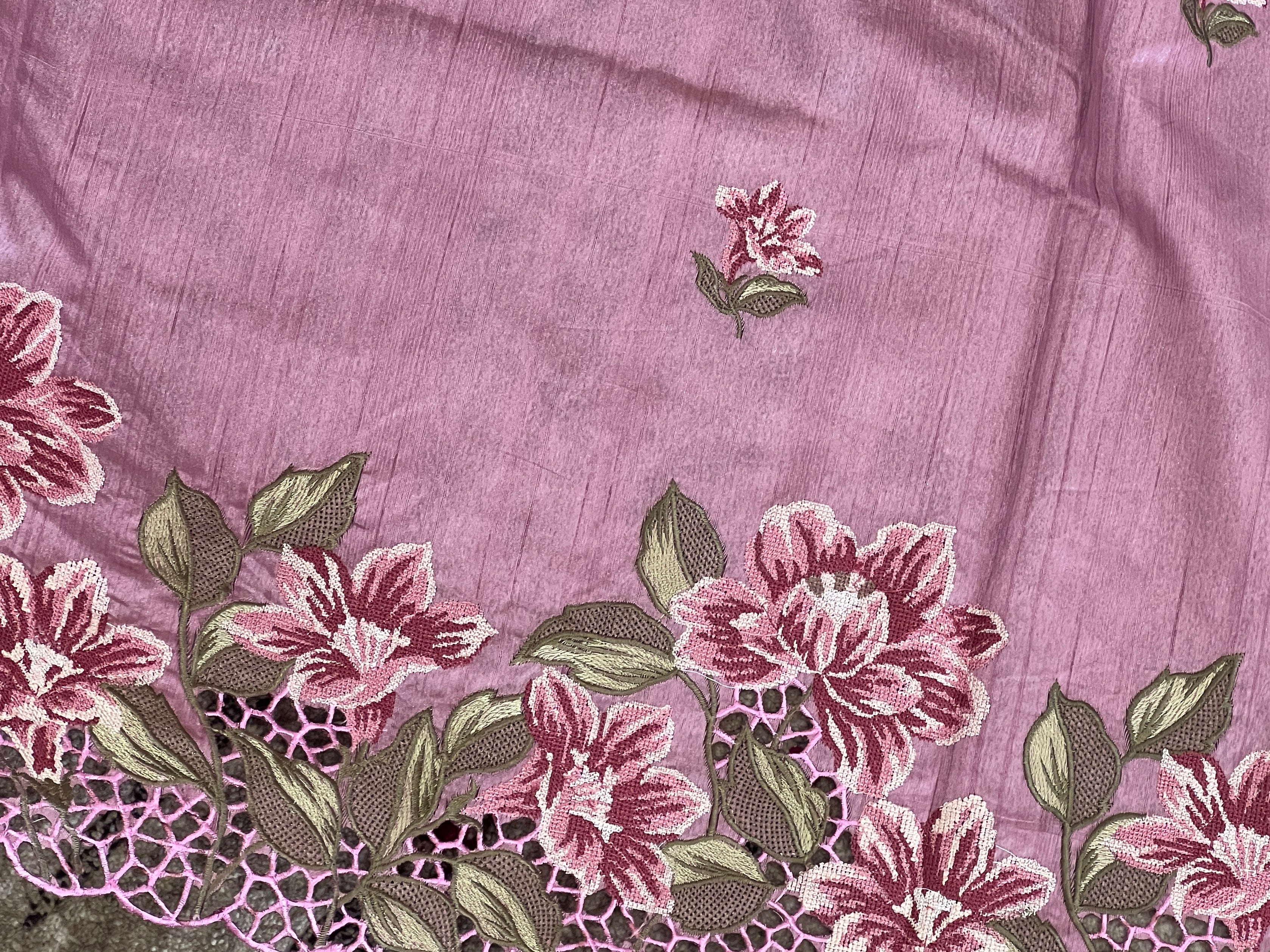 Cross Stitch Embroidery Detailed Semi Silk Saree | BLD712