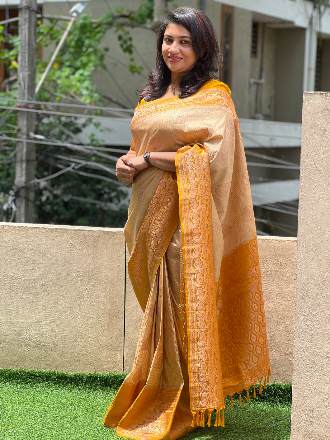 Banarasi Weaved Border Semi Saree  | NN120