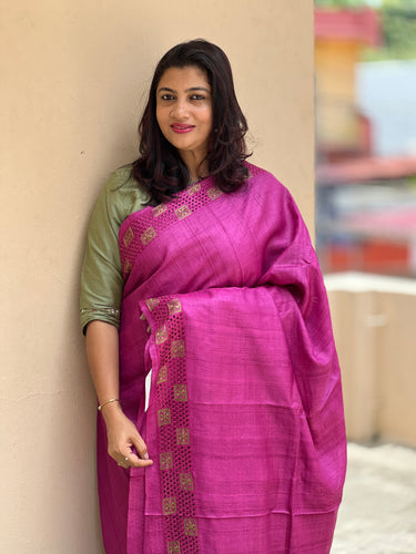 Honey Comb Cut Work Desi Tussar Saree | MNH319