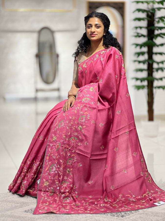 Embroidery With Mirror Detailed Desi Tussar Saree | RGD335