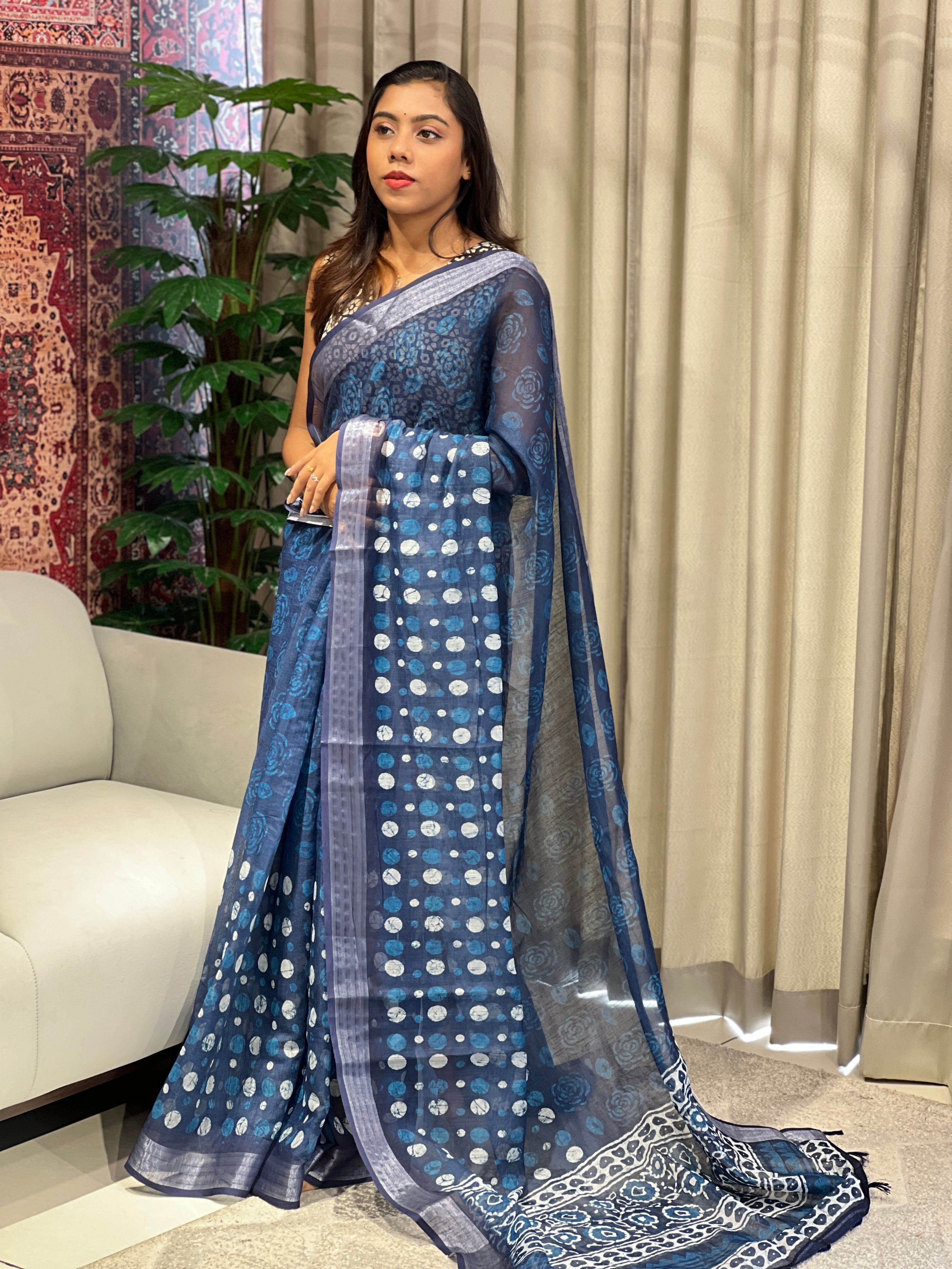 Digital Printed Linen Finish Saree | BLD1868
