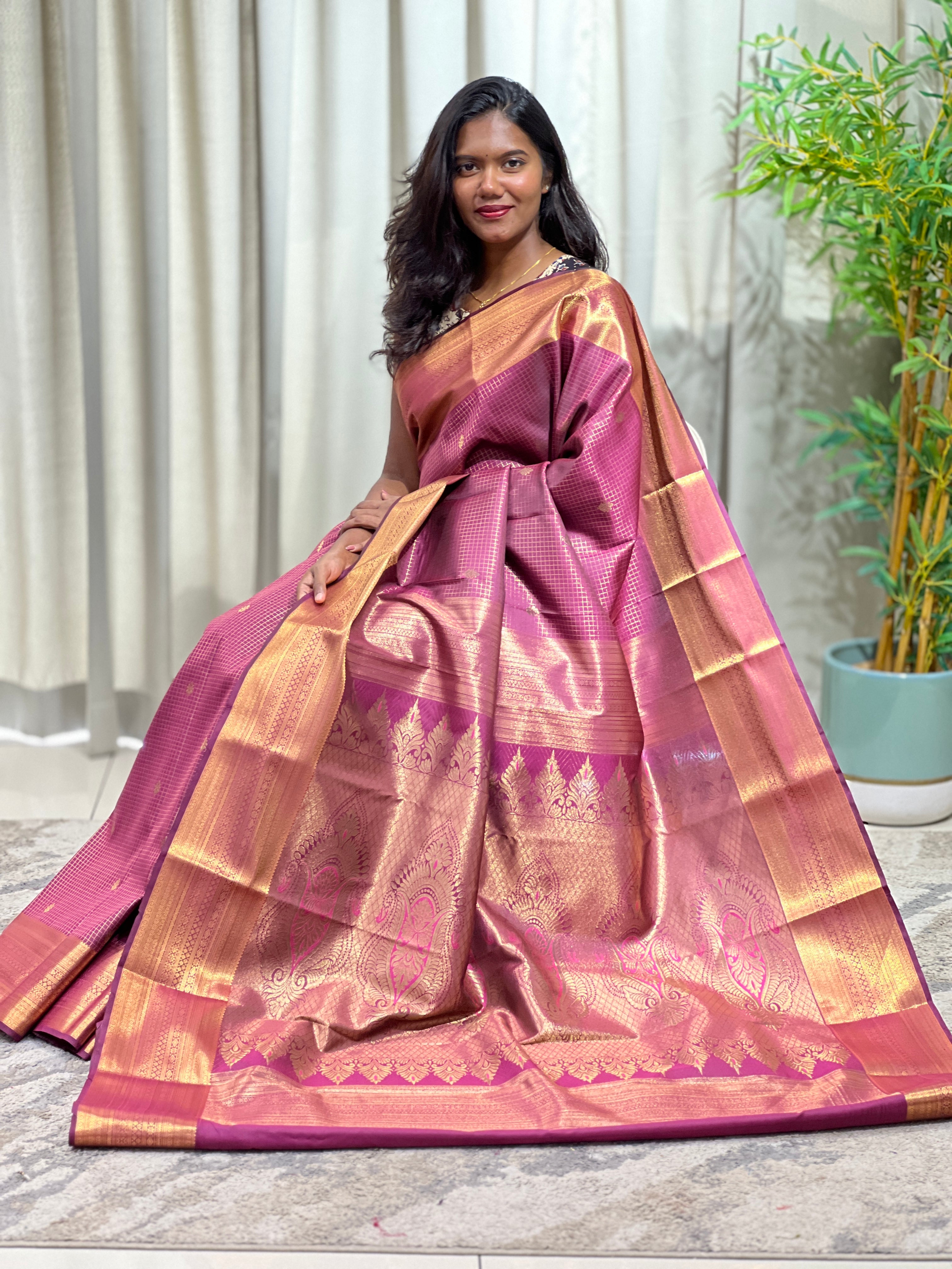 Check Patterned Soft Silk Saree | RVS335