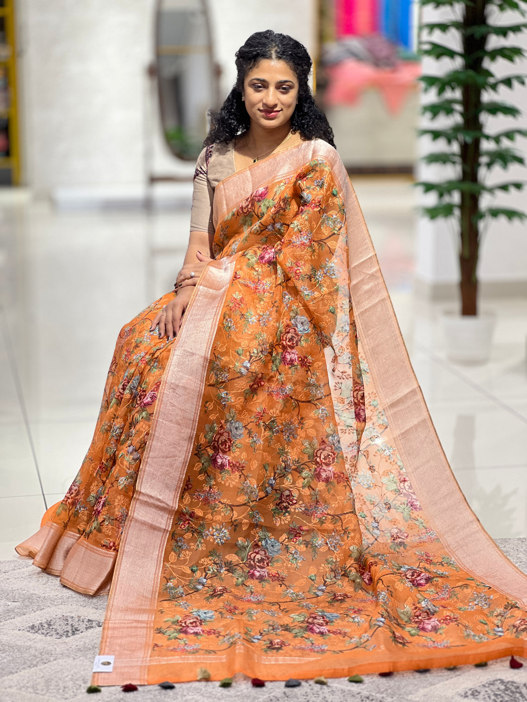 Floral Digital Printed Silk Organza Saree | RGD595