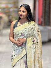 Machine Embroidery Patterned Linen Saree | NHH542