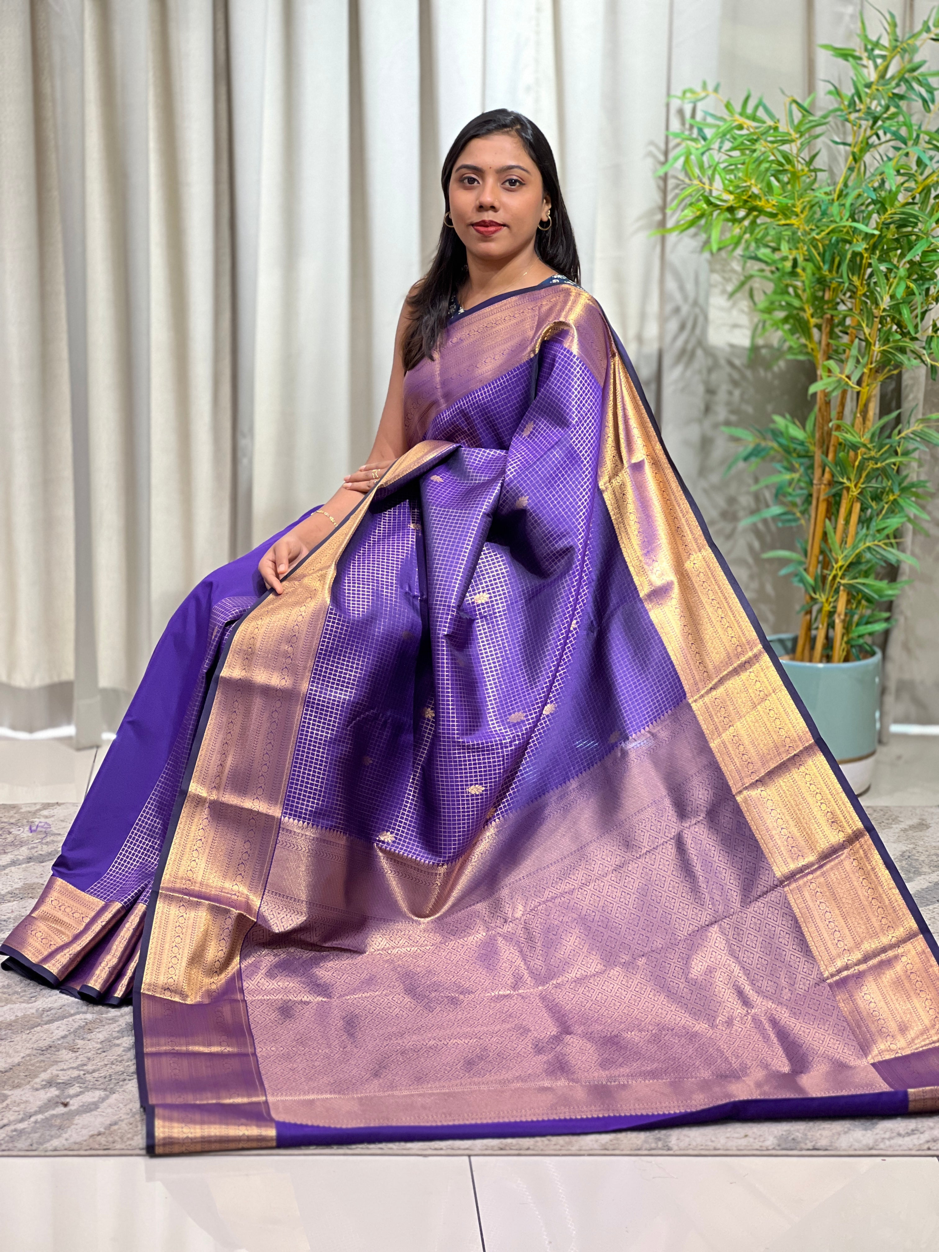 Check Patterned Soft Silk Saree | RVS329
