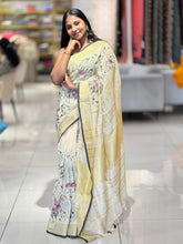 Machine Embroidery Patterned Linen Saree | NHH542