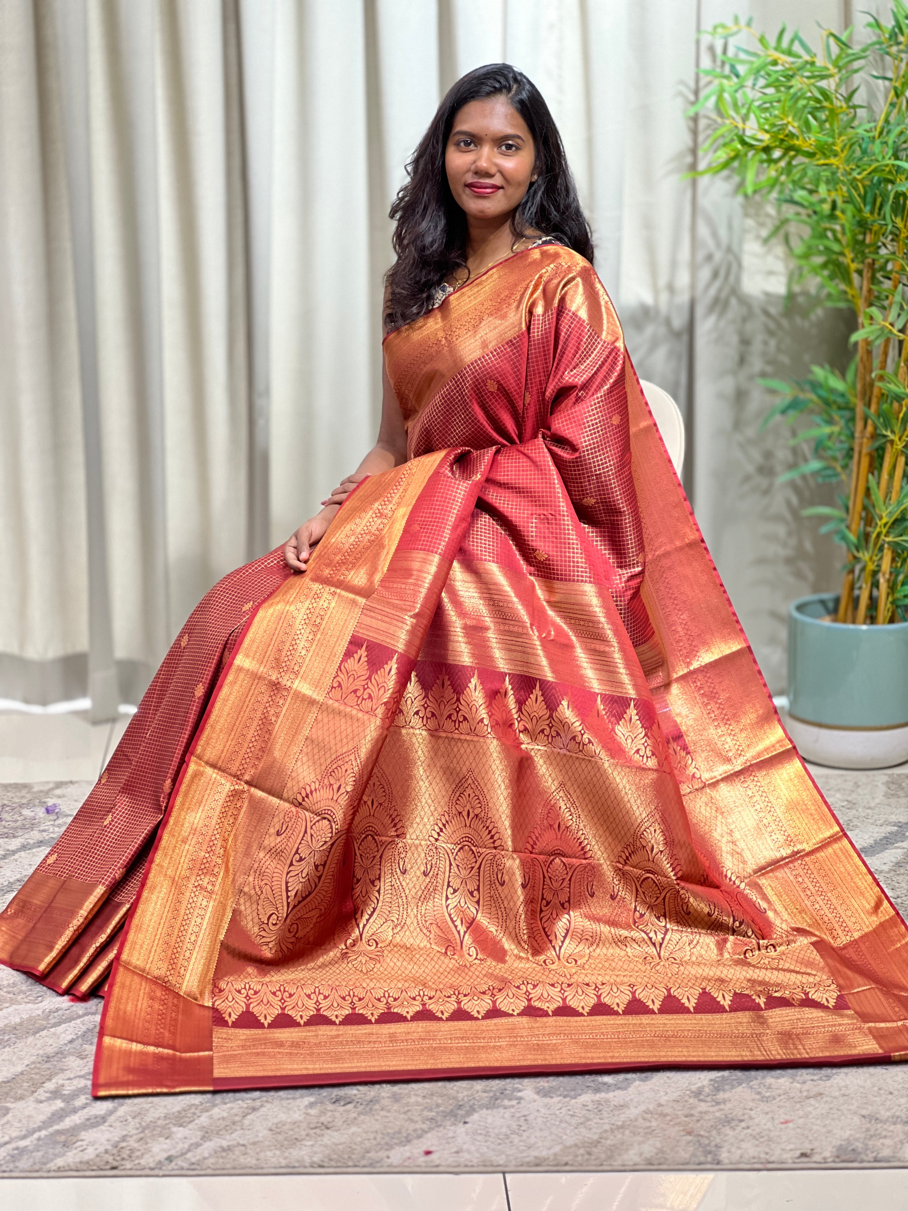 Check Patterned Soft Silk Saree | RVS333
