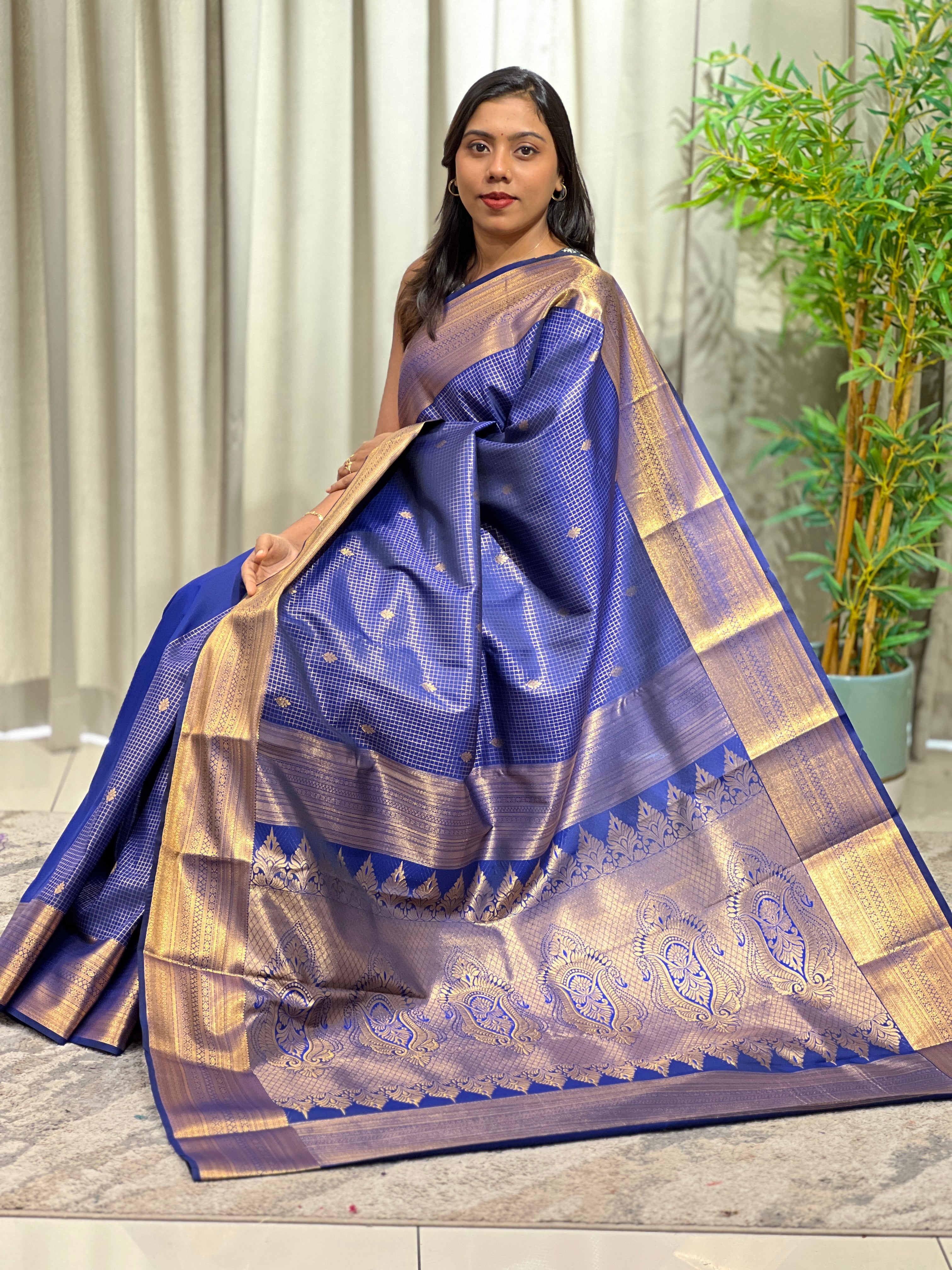 Check Patterned Soft Silk Saree | RVS337