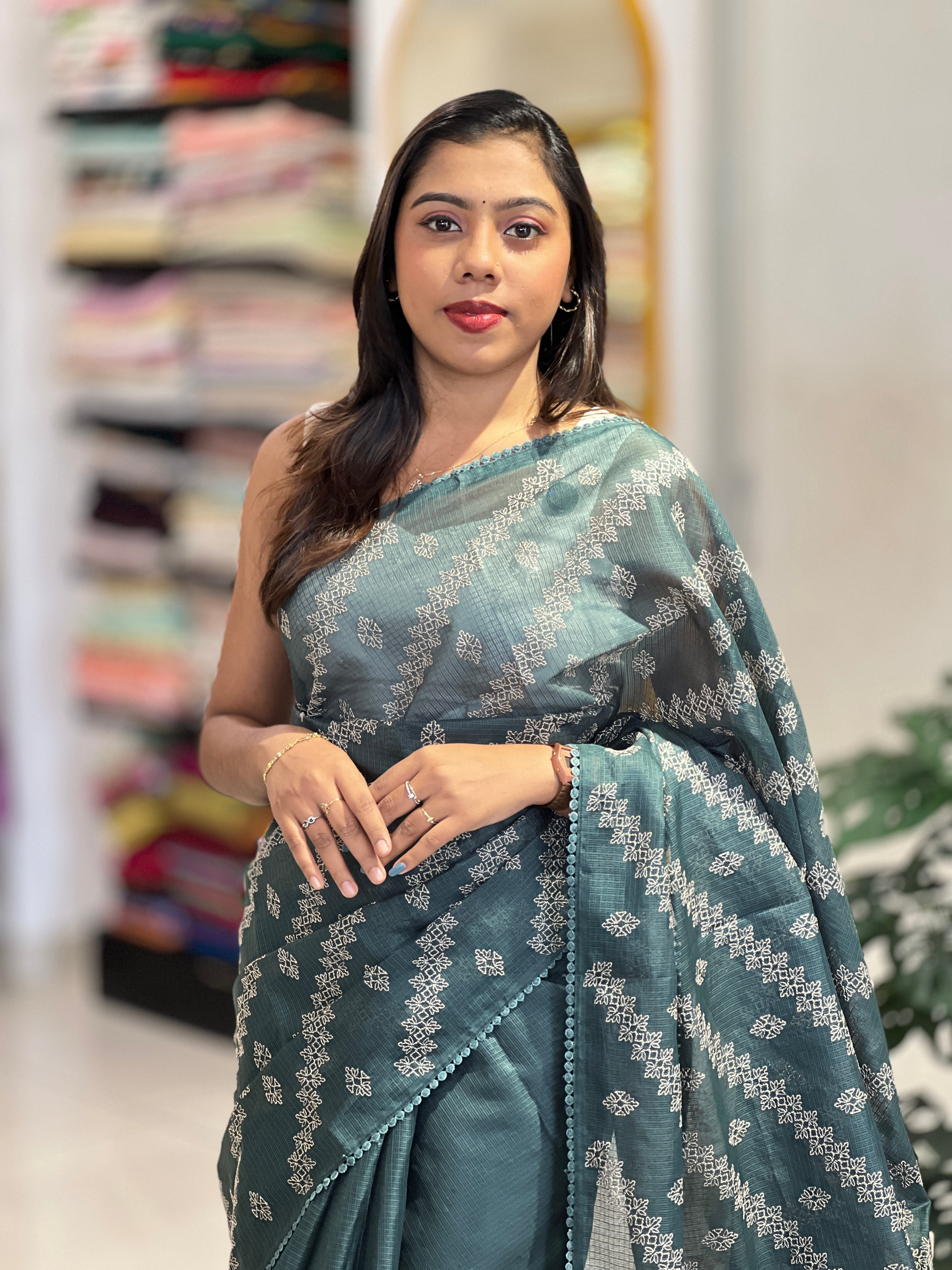 Floral Embroidery Detailed Kota Saree | BLD2106