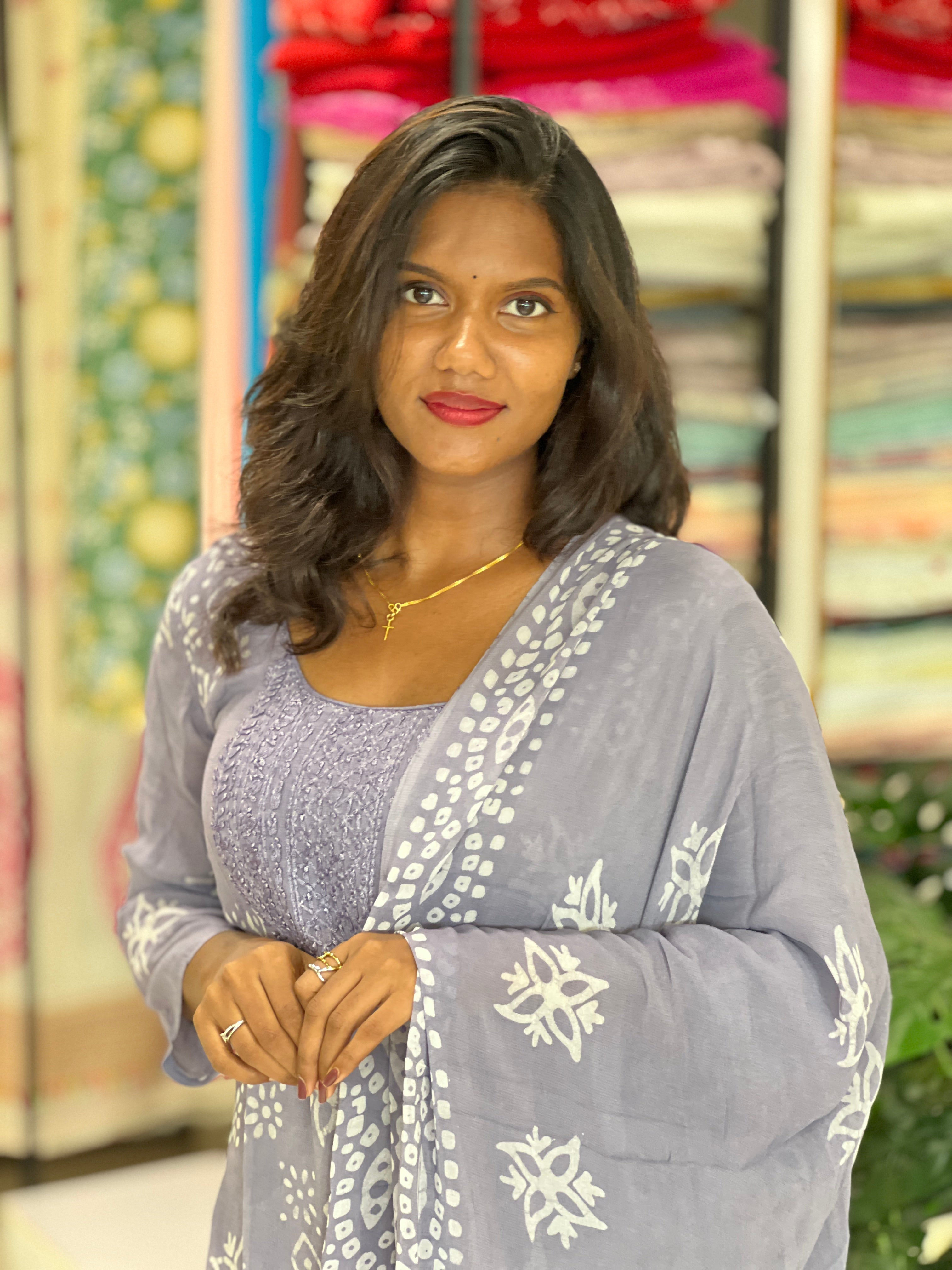 Hand Work Chikankari Batik Printed Georgette Kurta Set |SLM198