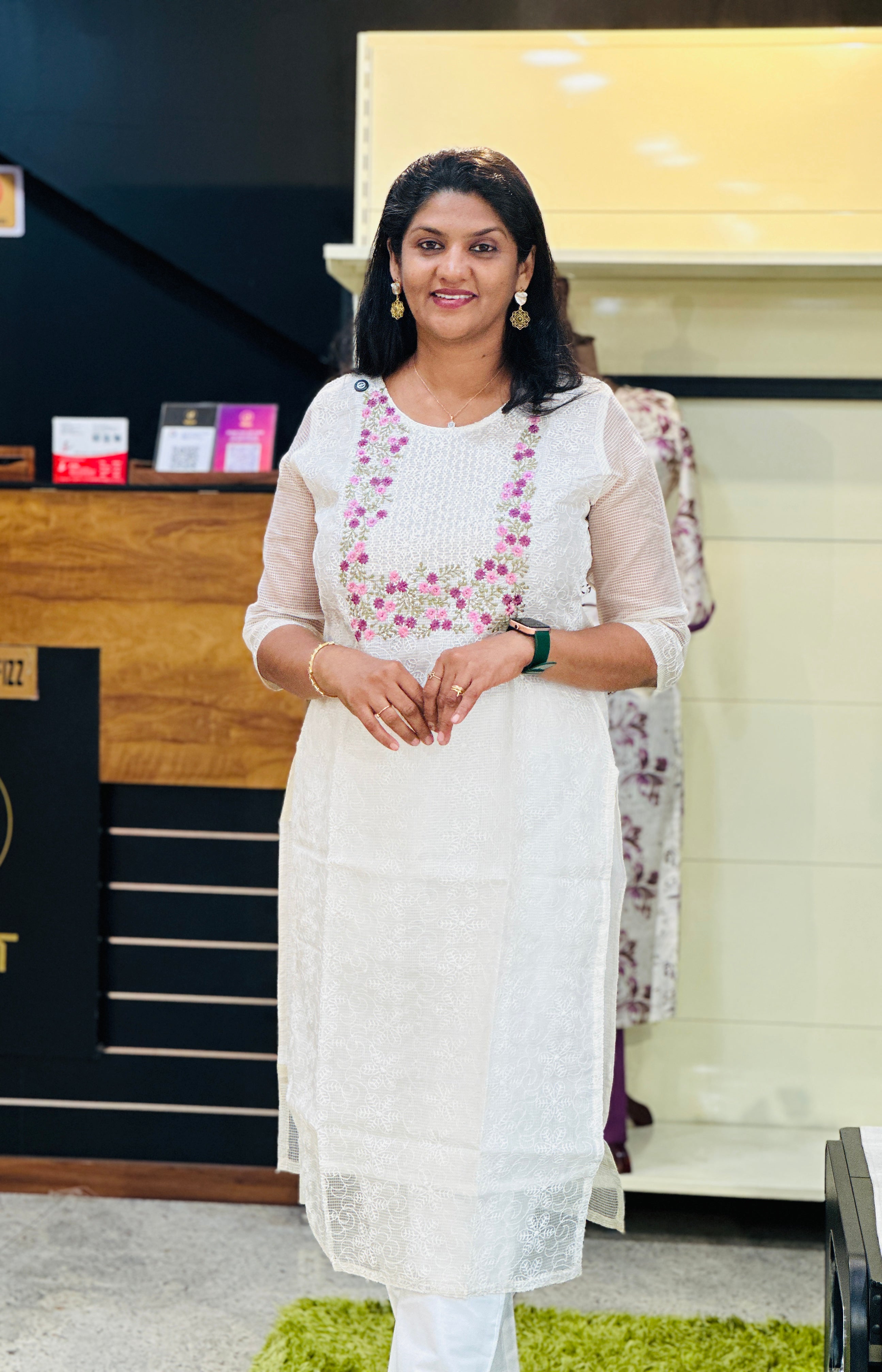 Floral Embroidery Detailed Supernet Kota Kurta | VSI148